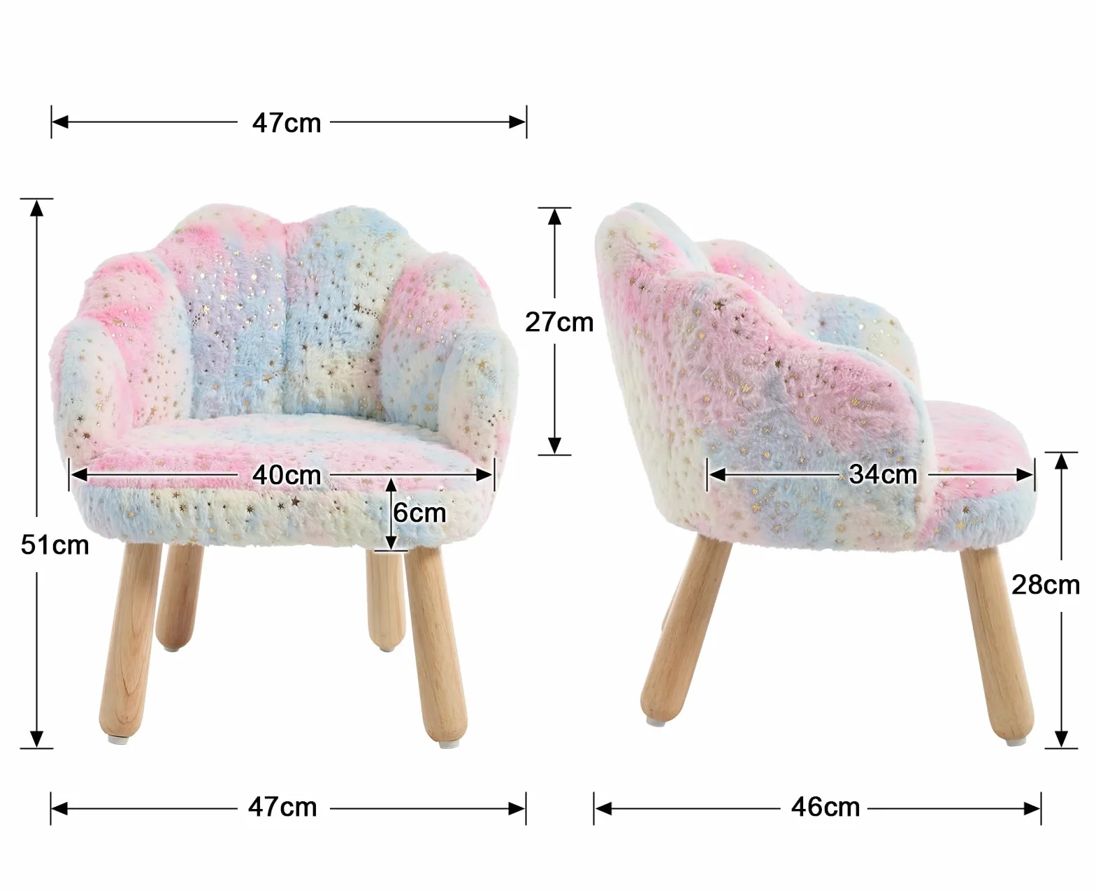 Sillón Infantil de Piel Sintética con Diseño de Estrellas y Reposabrazos, Arcoíris Rosa