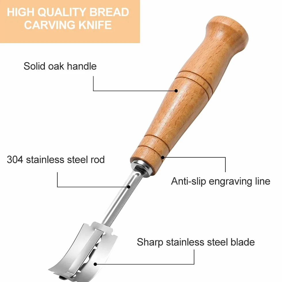 Cuchillo de Panadero Acero Inoxidable con 5 Cuchillas de Repuesto para Pan Masa Hornear