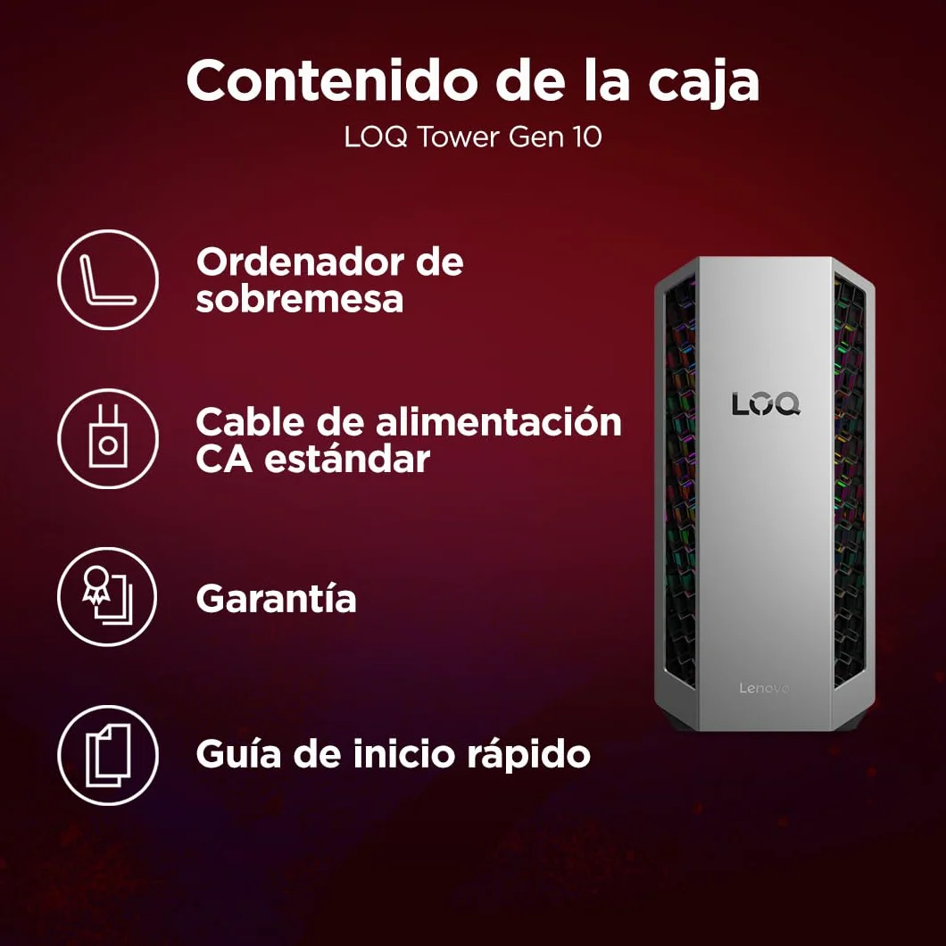 Lenovo LOQ Tower Gaming (AMD Ryzen 7 8745HX, NVIDIA GeForce RTX 5060, 16 GB RAM, 1 TB SSD, 26L, Wi-Fi 7, Sin Sistema Operativo) - Color Gris