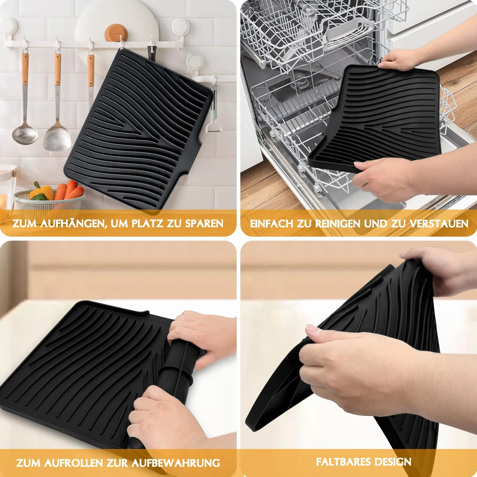 Alfombrilla Escurreplatos Silicona 50x40 cm Antideslizante Resistente Calor Sin BPA Negro