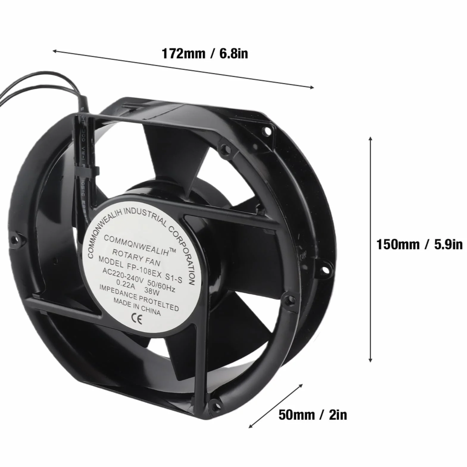 Ventilador Axial, AC 220V 38W Ventilador de Refrigeración Ovalado Con Cojinete de Bolas Ventilador de Enfriamiento 172 x 150 x 50 mm Ventilador Silencioso Para Proyectos de Escape de Ventilación