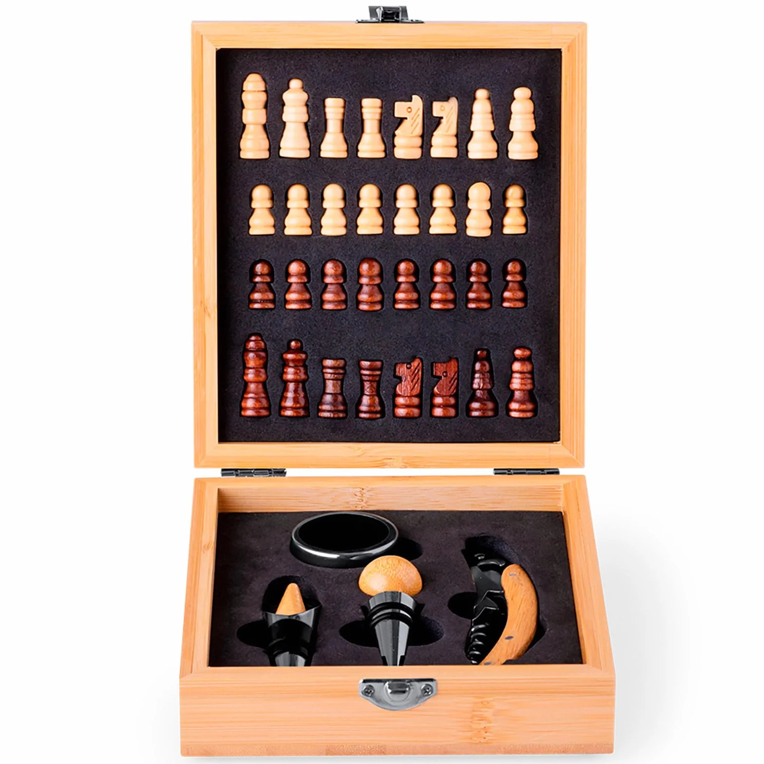 Set de ajedrez y vino con accesorios, regalo original para hombres y mujeres