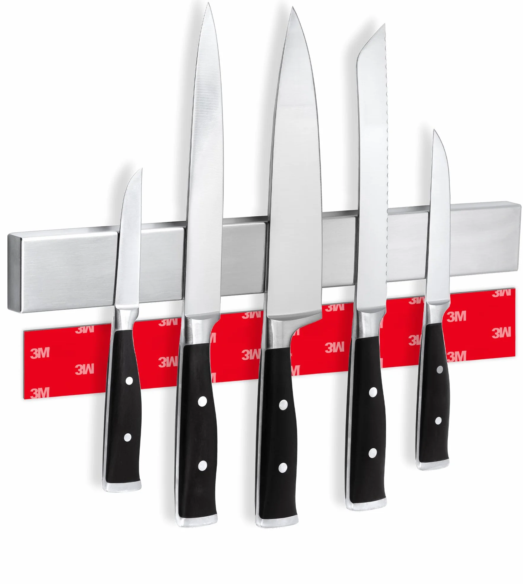 Soporte imán cuchillos cocina - Barra magnética porta cuchillos, montaje pared sin taladro, acero inoxidable, 40 cm
