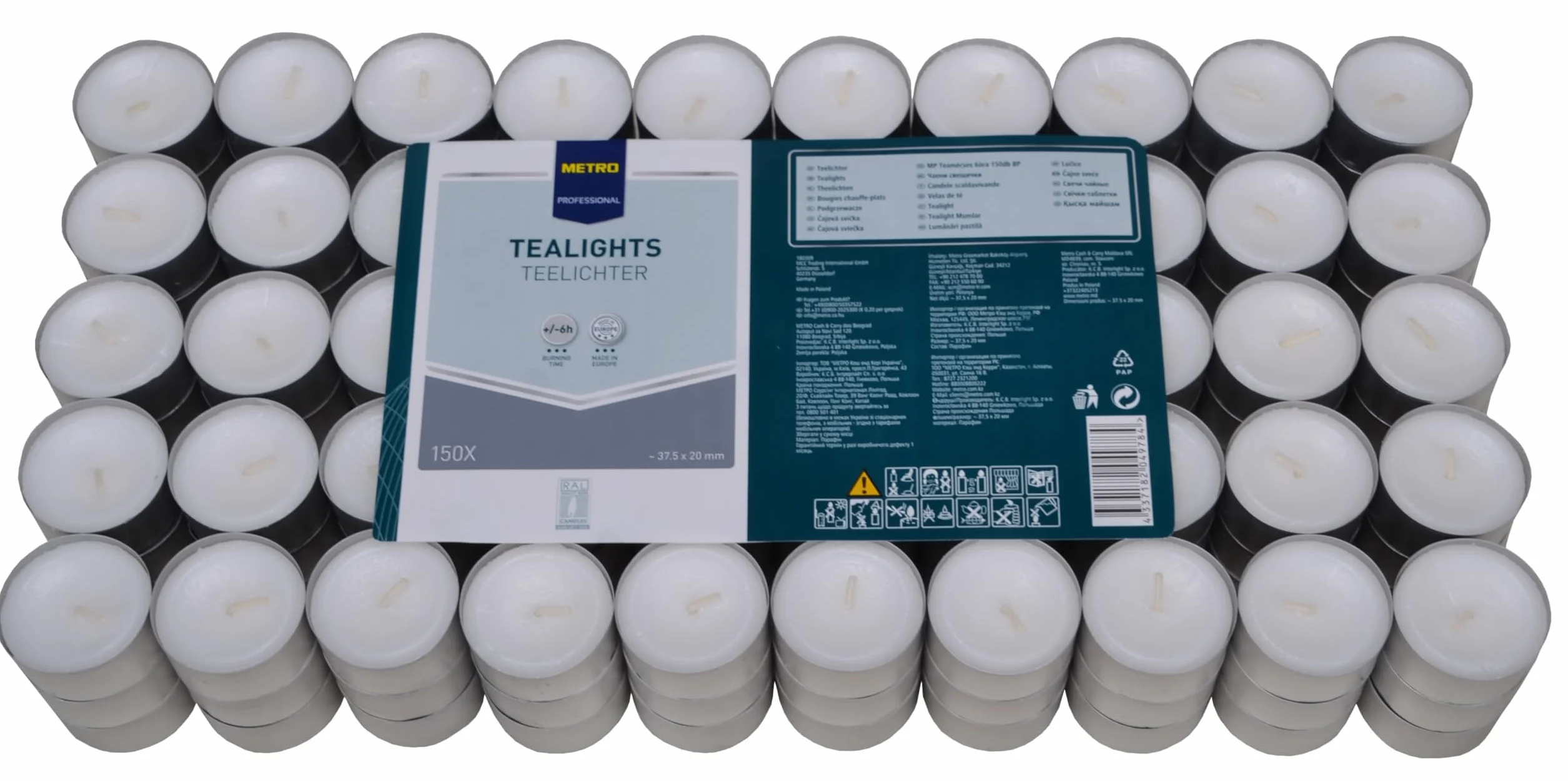 METRO Professional Velas de tŽ, 6 horas de combustiÑn, blanco, 150 unidades