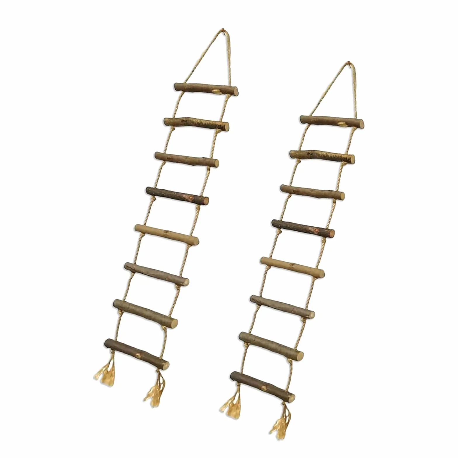 2 escaleras de madera natural tejida a mano con cuerda para colgar en la pared, para estantes, jardín, interior y exterior
