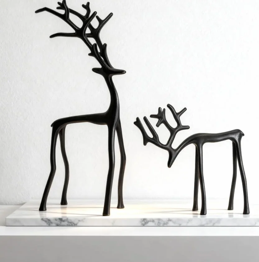Reno de metal negro, adornos Navidad 2 piezas decoración sala estar dormitorio