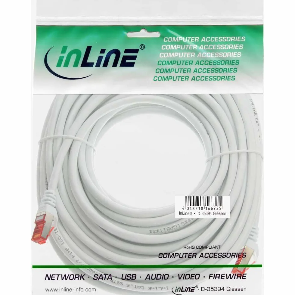 InLine 76440W - Cable de red S/FTP (PiMf), cat. 6, 250 MHz, PVC, cobre, blanco, 40 m