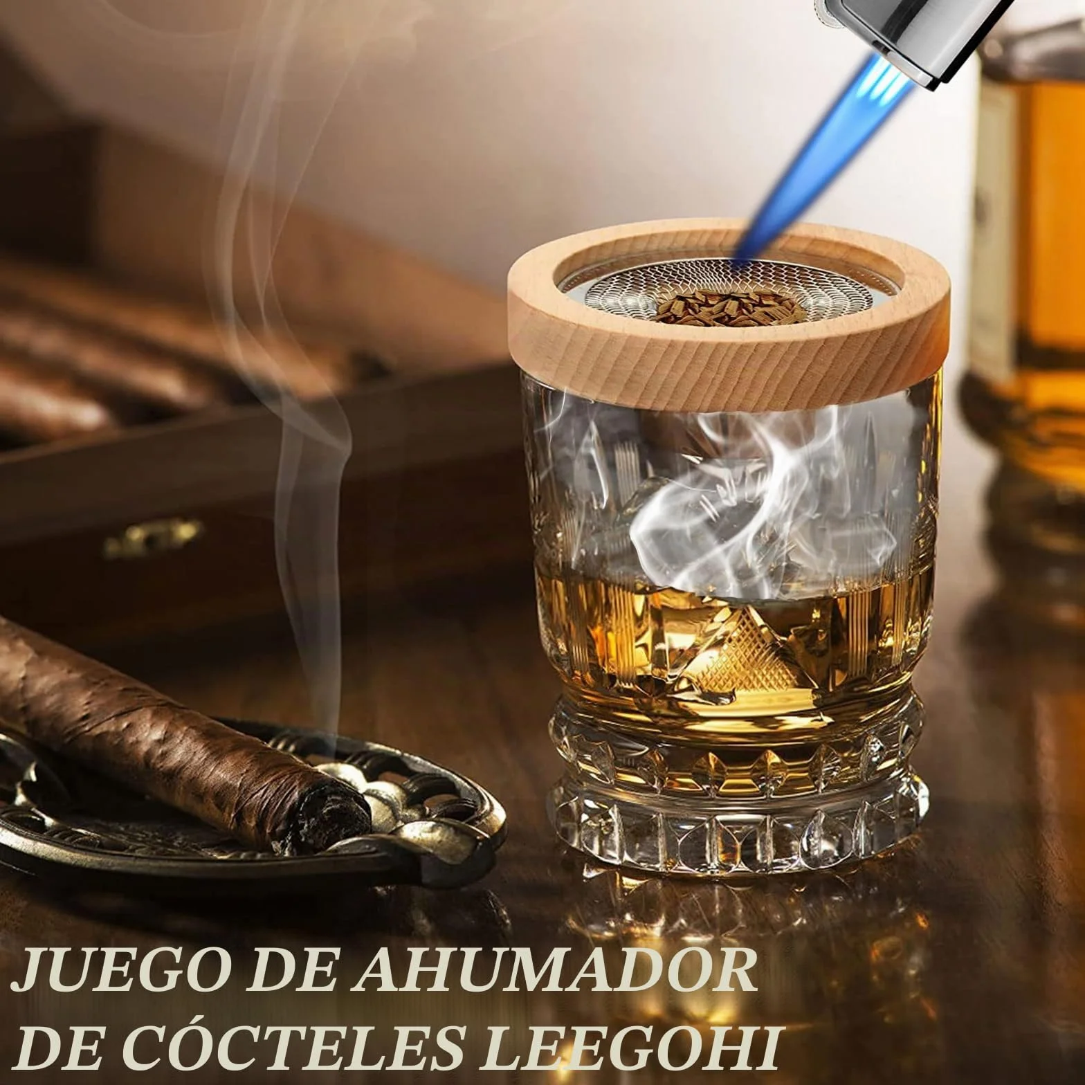 Kit Ahumador para Cócteles con 6 Virutas de Madera, Accesorios para Whisky