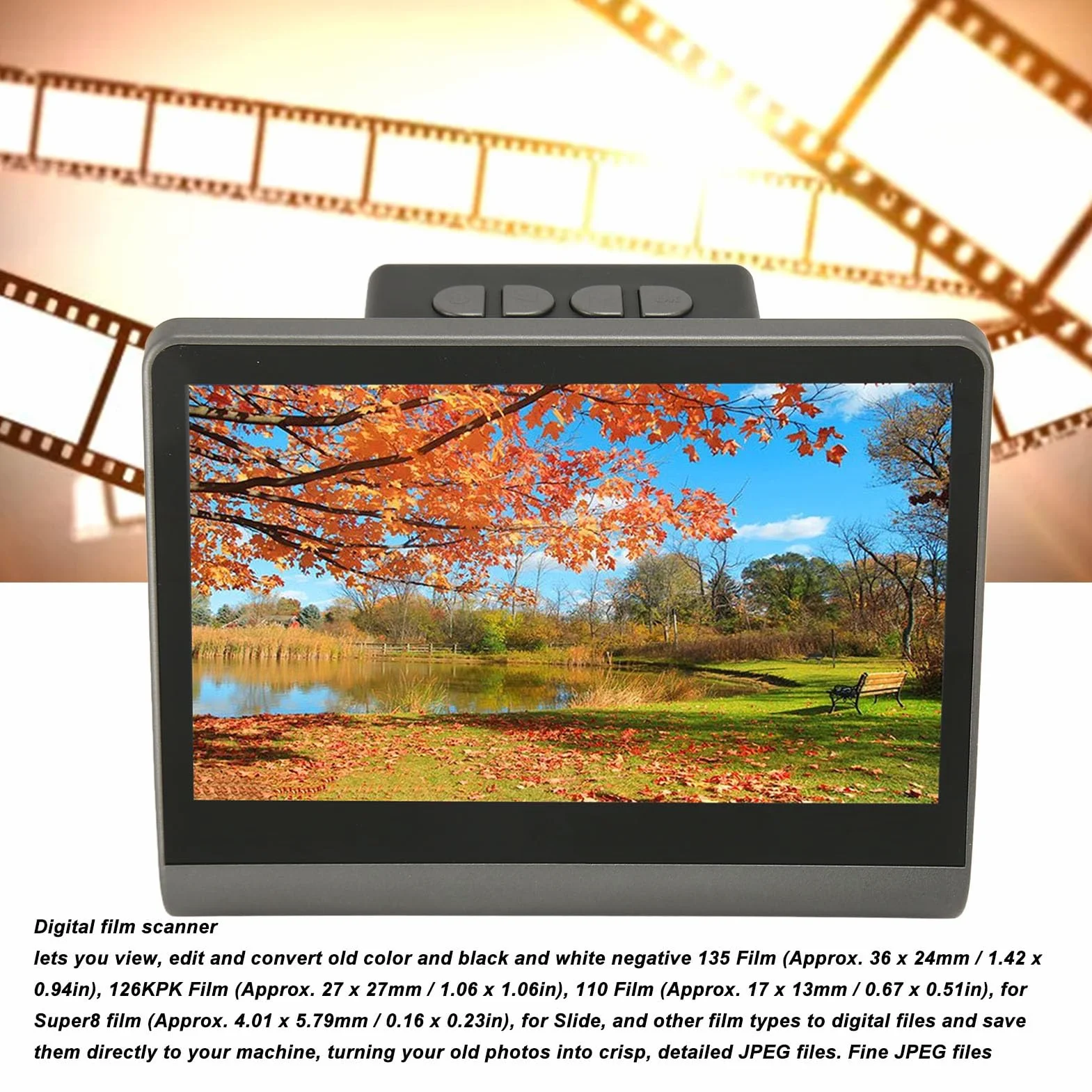 Escáner de película Digital, Escáner de Diapositivas de Película con Pantalla HD a Color de 7 Pulgadas 48MP JPEG Digital Photo Convierte Diapositivas y Negativos en Fotos