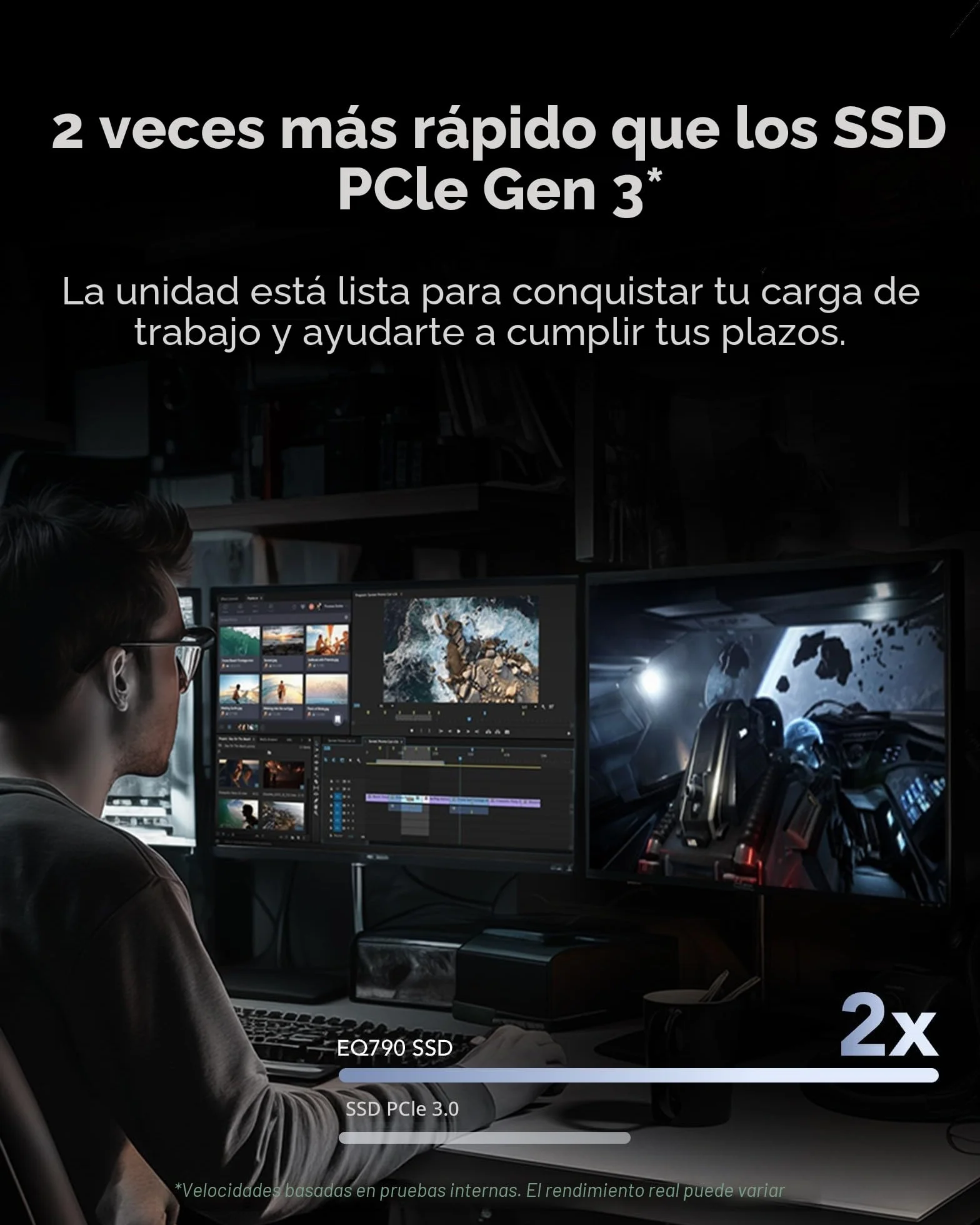 Lexar EQ790 1TB SSD M.2 2280 PCIe Gen4x4 NVMe 1.4 SSD Interno, Velocidad hasta 7000 MB/s, para Cargas de Trabajo Intensivas y Juegos de PC PS5, Unidad de Estado Sólido Interna de Alto Rendimiento