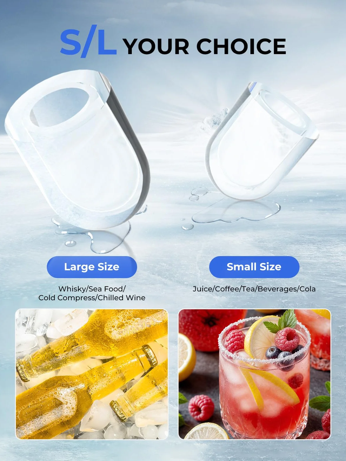 FOHERE Máquina de cubitos de hielo, 14 kg/24h, autolimpiable, 2 tamaños de cubitos, cocina