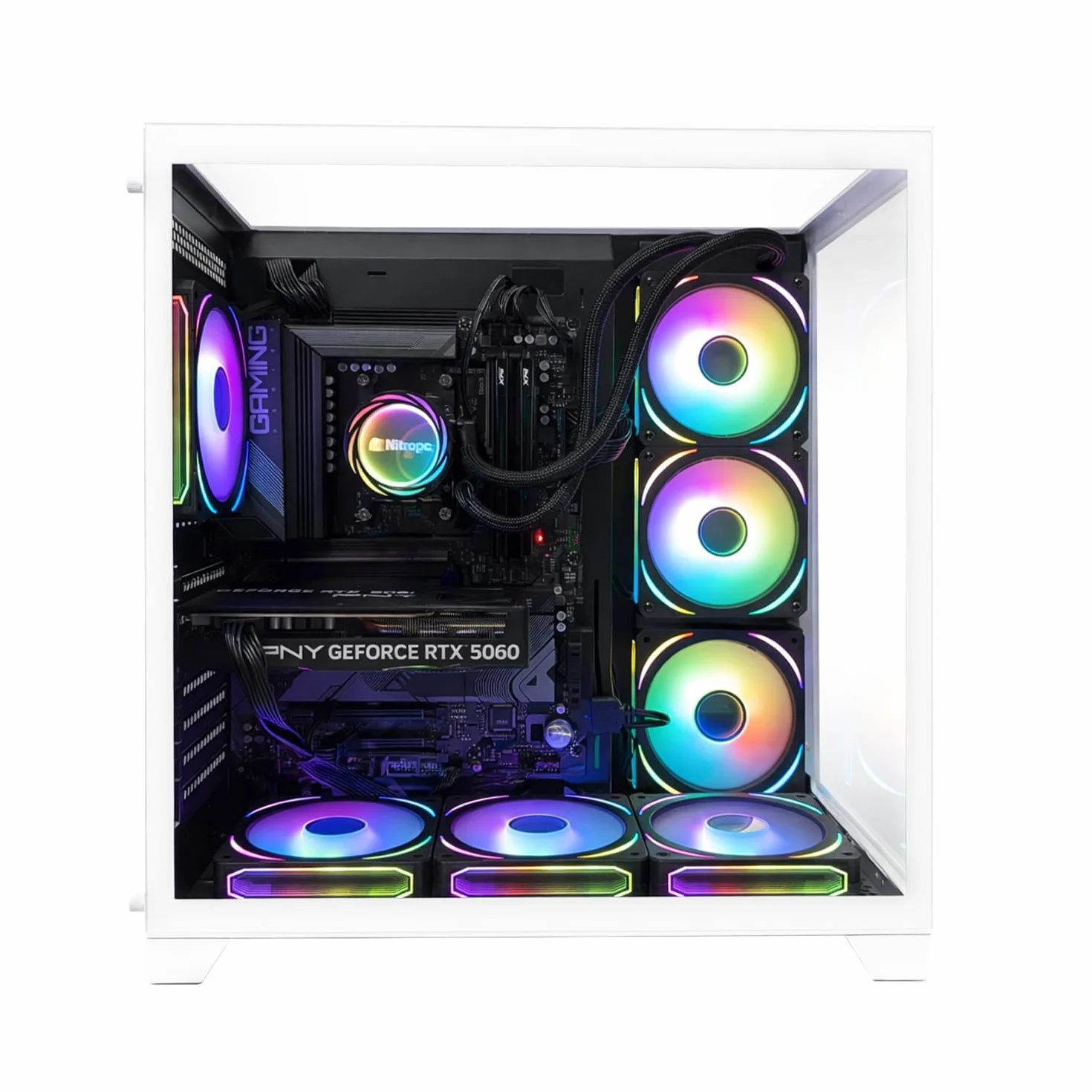 NitroPC - Pack Extremo | PC Gaming Completo (Intel Core i7 12700K 12/20 5.0GHz, RTX 5060 8GB, RAM 32GB, M.2 1TB, Windows 11 PRO | WiFi, Monitor Curvo 27", Teclado, ratón, Cascos) PC sobremesa (Blanco)