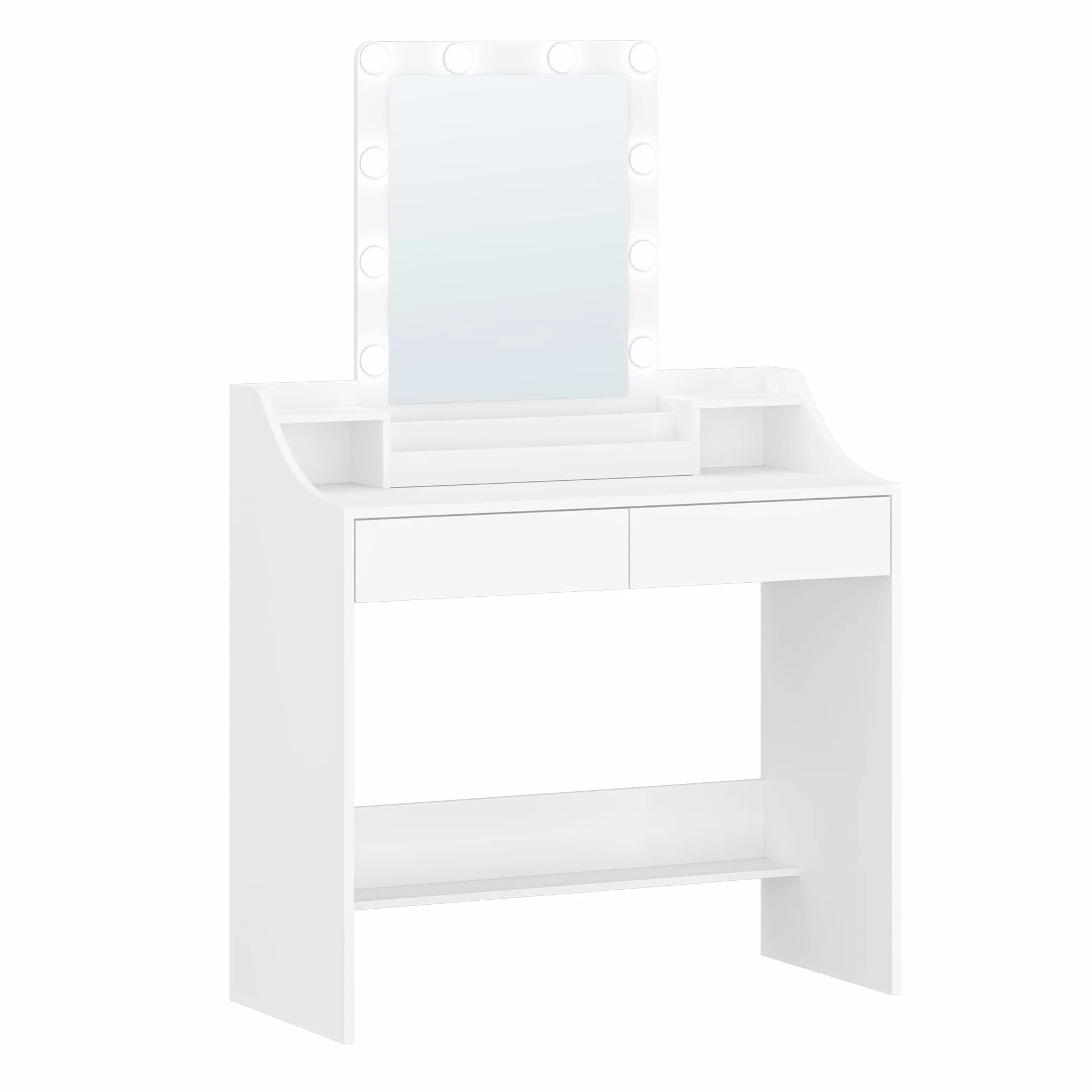 Hzuaneri Mesa de Maquillaje 90cm con Iluminación LED Brillo Ajustable Tocador Espejo 2 Cajones Blanco