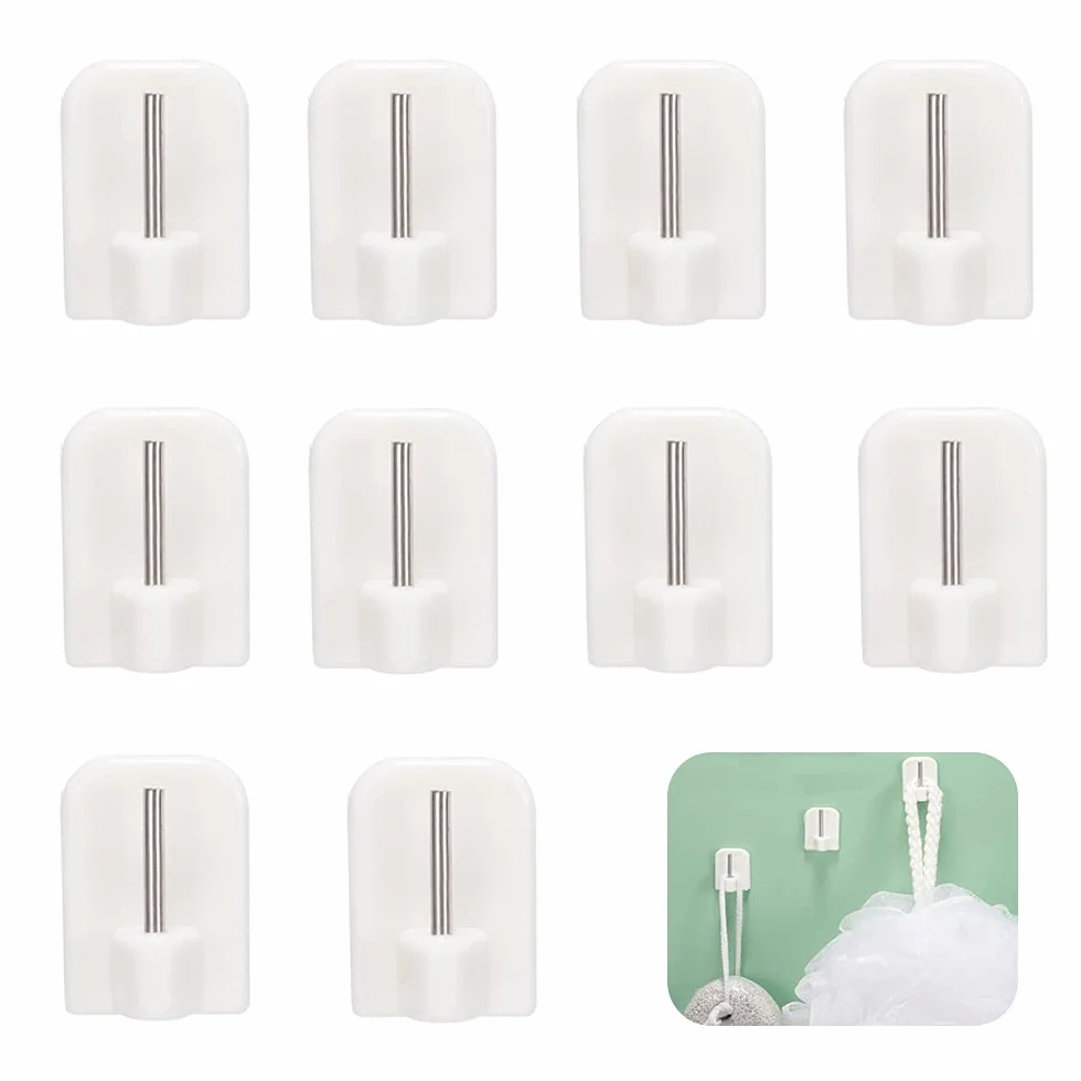 Ganchos Autoadhesivos Blanco, Soporte de Barra Cortina Sin Taladro, Gancho Adhesivo para Puerta Colgante