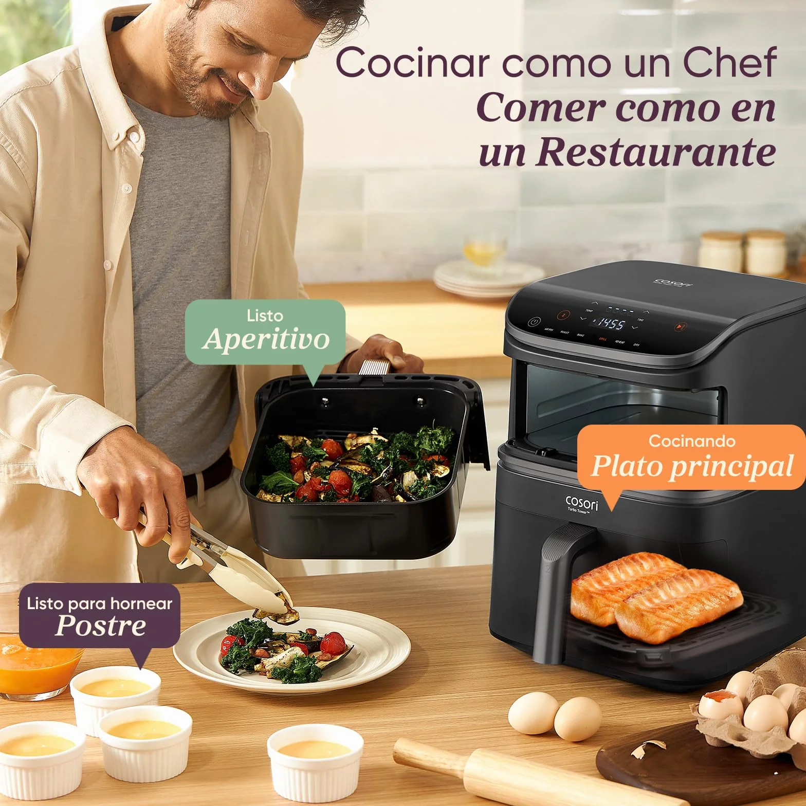 Cosori Freidora de Aire Turbo Tower Grande 10.8L Doble Cesta Vertical Turbo Blaze 6 en 1 2630W