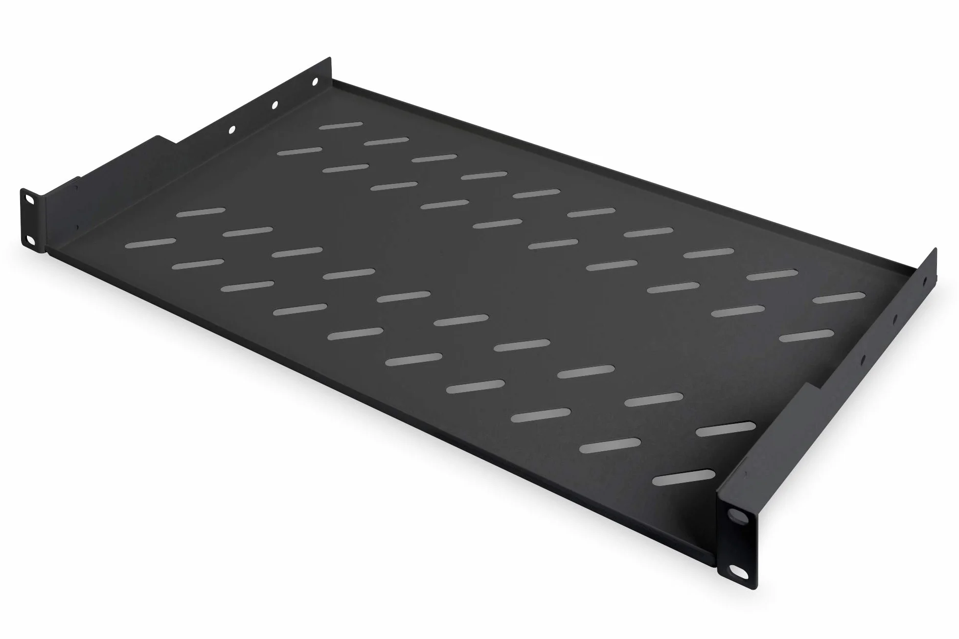 DIGITUS Estante para instalación fija - 19 pulgadas - 1U - Montaje frontal - Capacidad de carga 15 kg - Para armarios de red y servidores - A partir de 450 mm de profundidad de armario - Negro