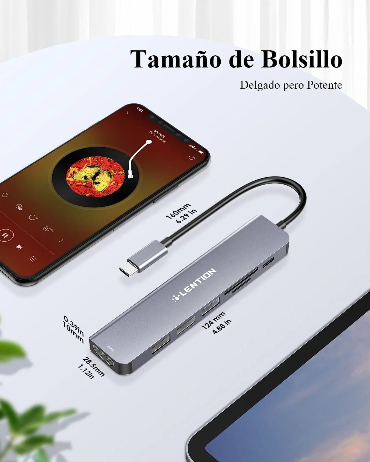 LENTION Hub USB C HDMI 4K@60Hz, PD 100W, USB 3.0 & 2.0 | Lector de Tarjetas SD/TF, Adaptador USB C 7 en 1 para MacBook Pro/Air, Nuevo iPad Pro, Surface y Más (Gris)