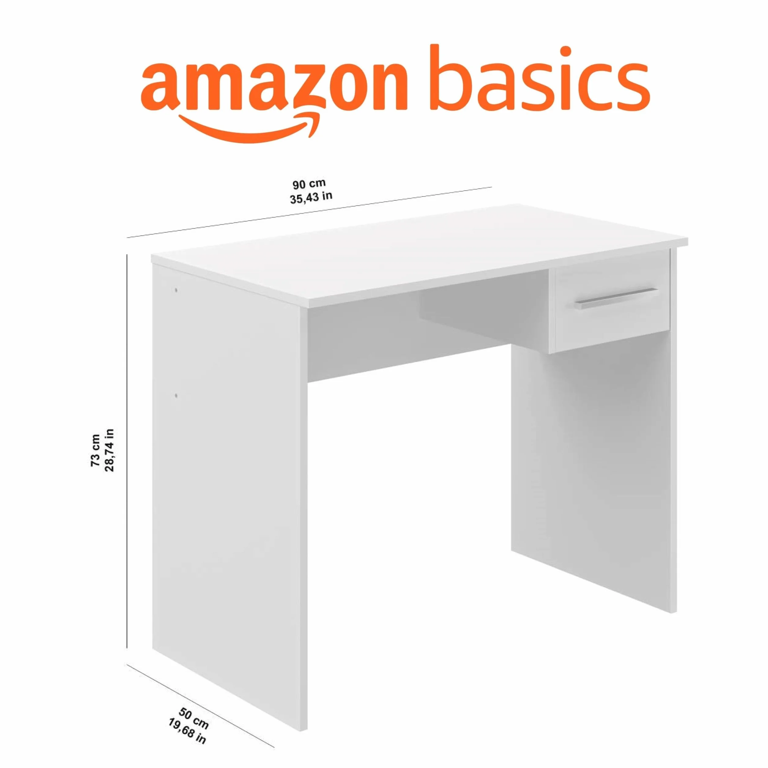 Amazon Basics Escritorio moderno para oficina en casa, 1 cajón, 127 x 229 x 185 cm, blanco