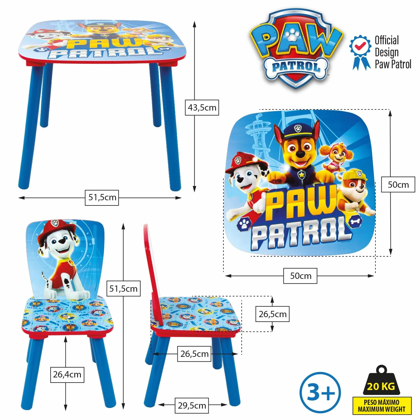 ARDITEX PW12897 Set de Mesa y 2 Sillas Madera Nickelodeon Patrulla Canina