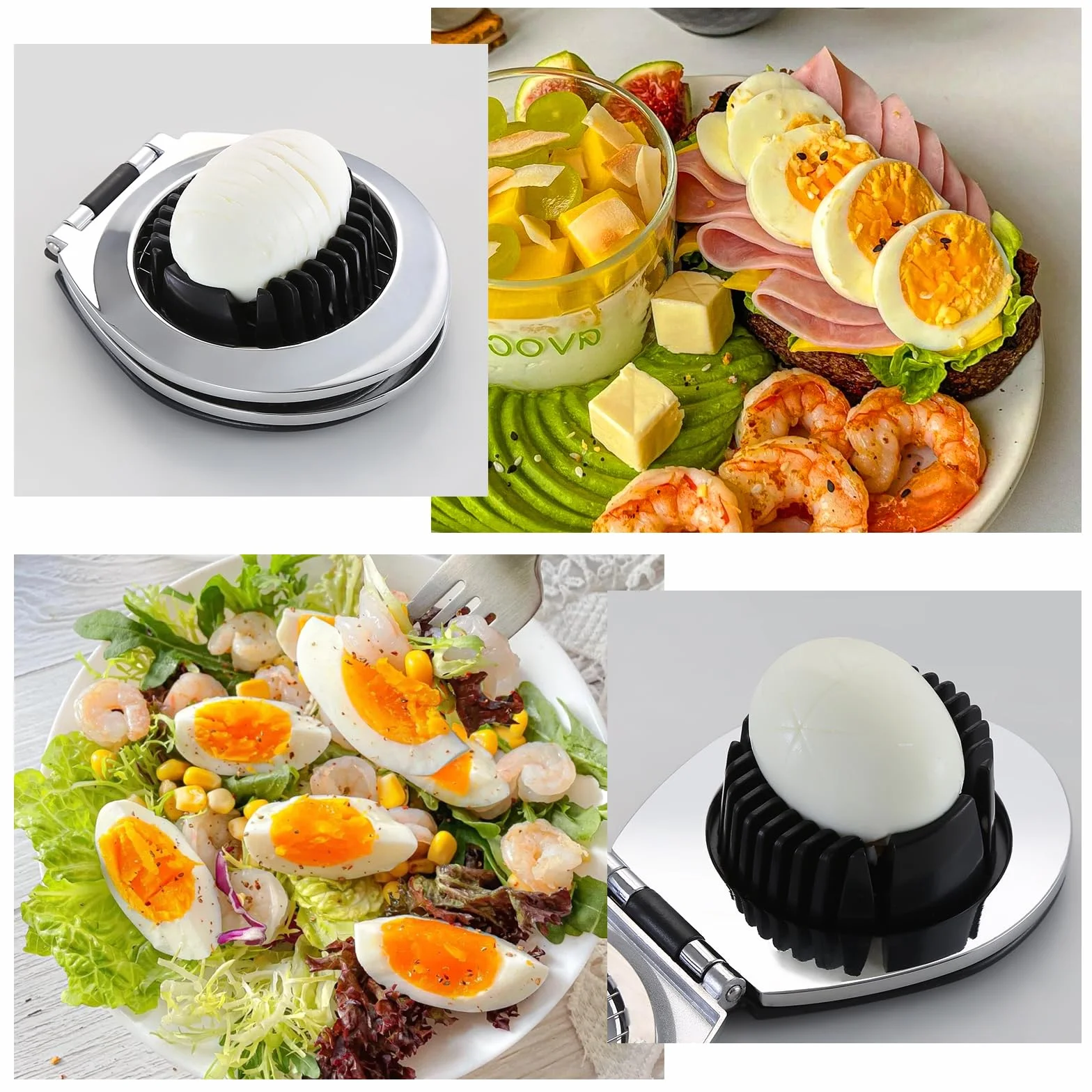 Cortador de huevos cocidos en acero inoxidable 2-en-1 CRESZZLE