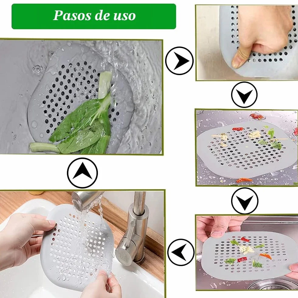 2 Piezas Silicona Protector de Drenaje, Tapa con Ventosas Fuertes, Filtro para Fregadero Cocina Baño (Gris)
