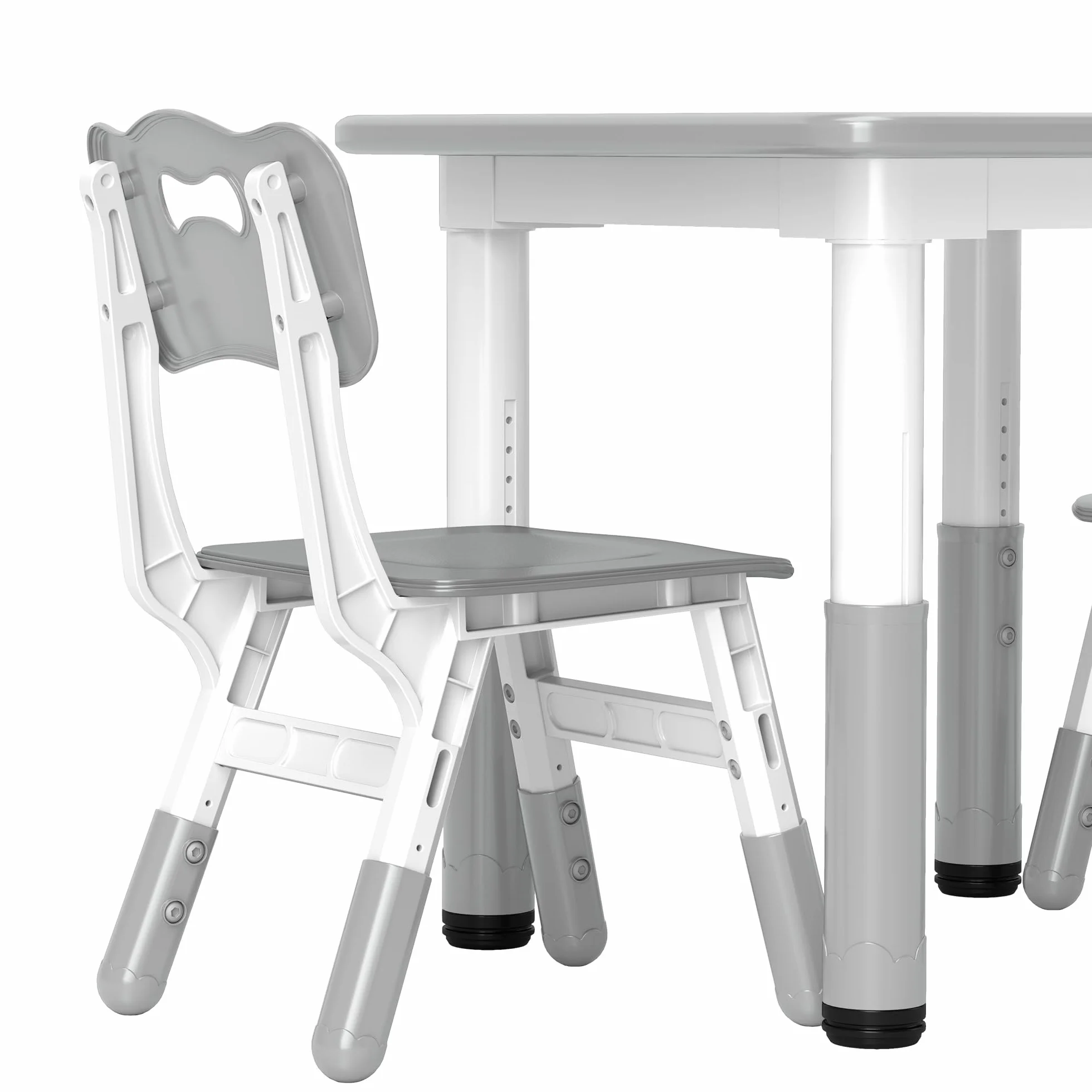 AIYAPLAY Mesa y Sillas Infantiles de 3 Piezas Altura Ajustable para Niños 18 Meses-5 Años Blanco y Gris