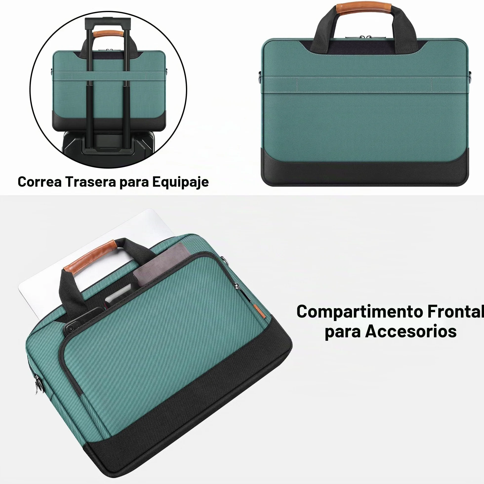 DOMISO Funda Portátil 13,5-14 Pulgadas Maletín Bandolera Gran Capacidad, Compatible con MacBook Dell HP Lenovo ASUS, Verde