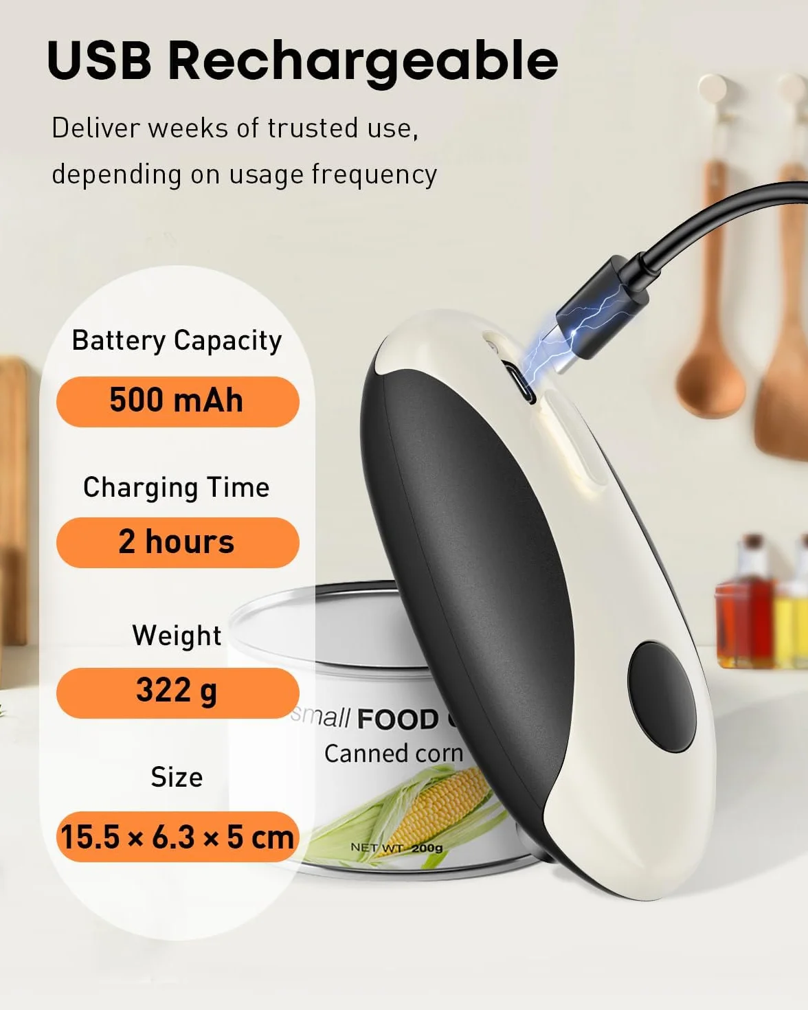 Pawfly Abrelatas Eléctrico Recargable Automático sin Cable One-Touch para Bordes Lisos