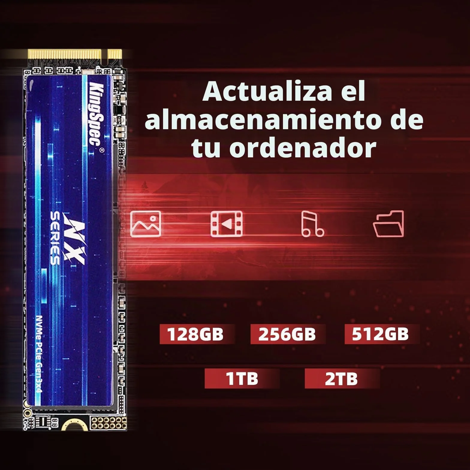 Kingspec NX Series Gen3x4 NVMe M.2 SSD de 1TB, hasta 3500 MB/s, Unidad Interna de Estado sólido 3D NAND Flash M2 2280, para Escritorio y portátil