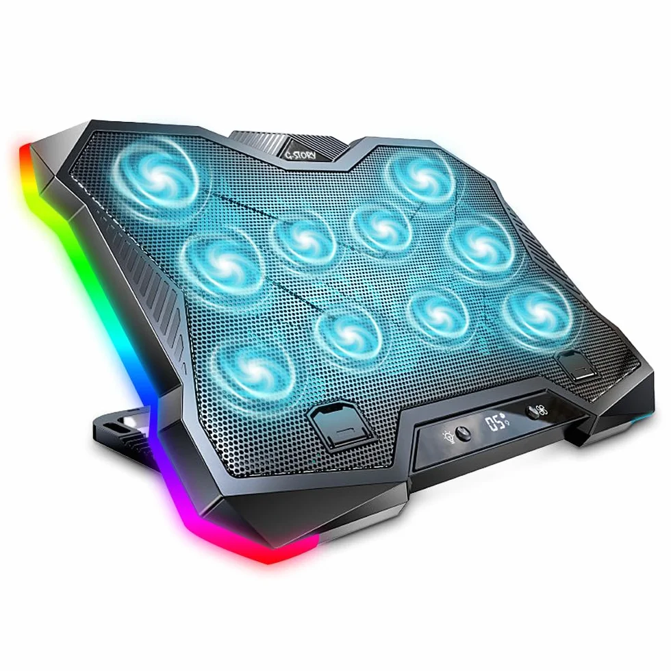 G-Story Gaming Base Refrigeradora Portatil,Luces RGB 8 Alturas Ajustables con 10 Ventiladores per 12-18" Laptops + 1 Puertos USB