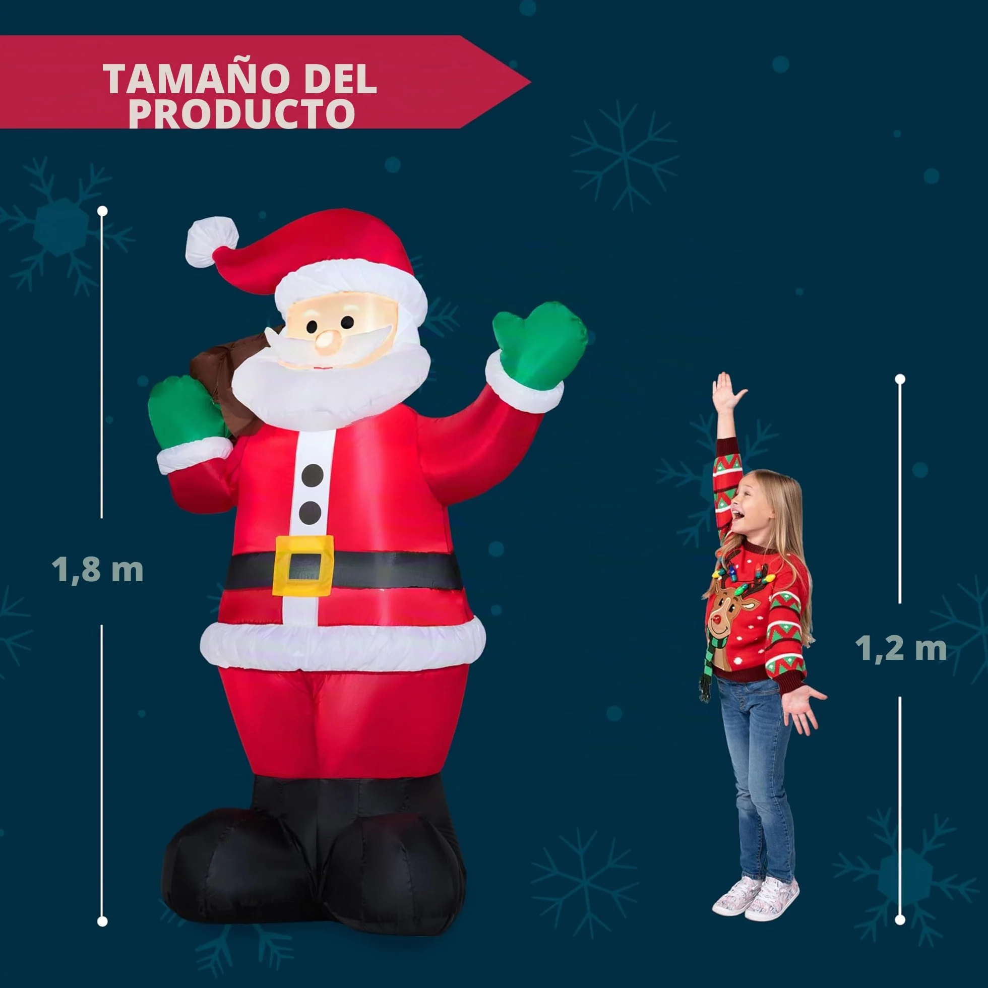 Joiedomi Papá Noel gigante hinchable 1,8 m con luces LED para decorar jardín Navidad