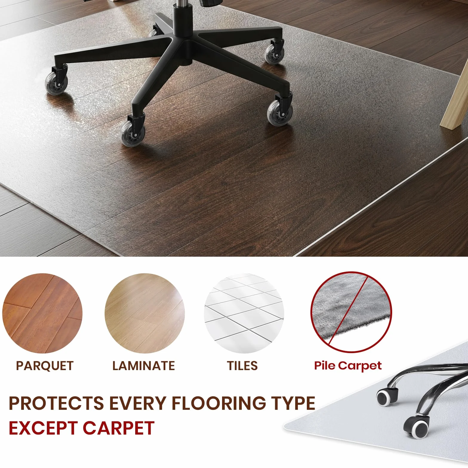 COSYLAND Protector de Suelo para Silla con Ruedas 90 x 120 cm, Esterilla Transparente PVC