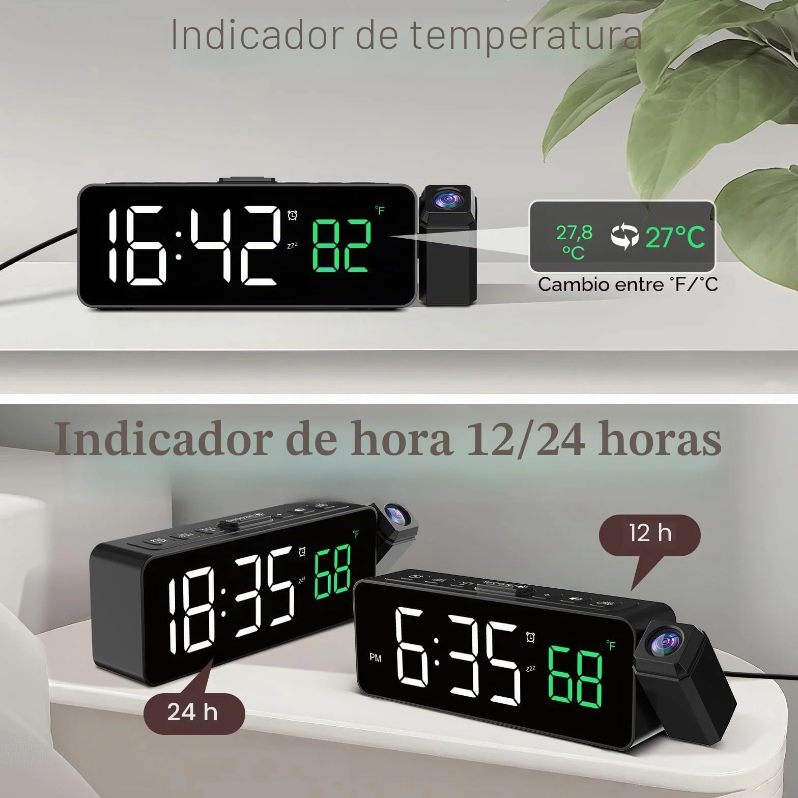 Netzu Reloj Despertador Digital con Proyector 180° Pantalla LED Temperatura Brillo Ajustable