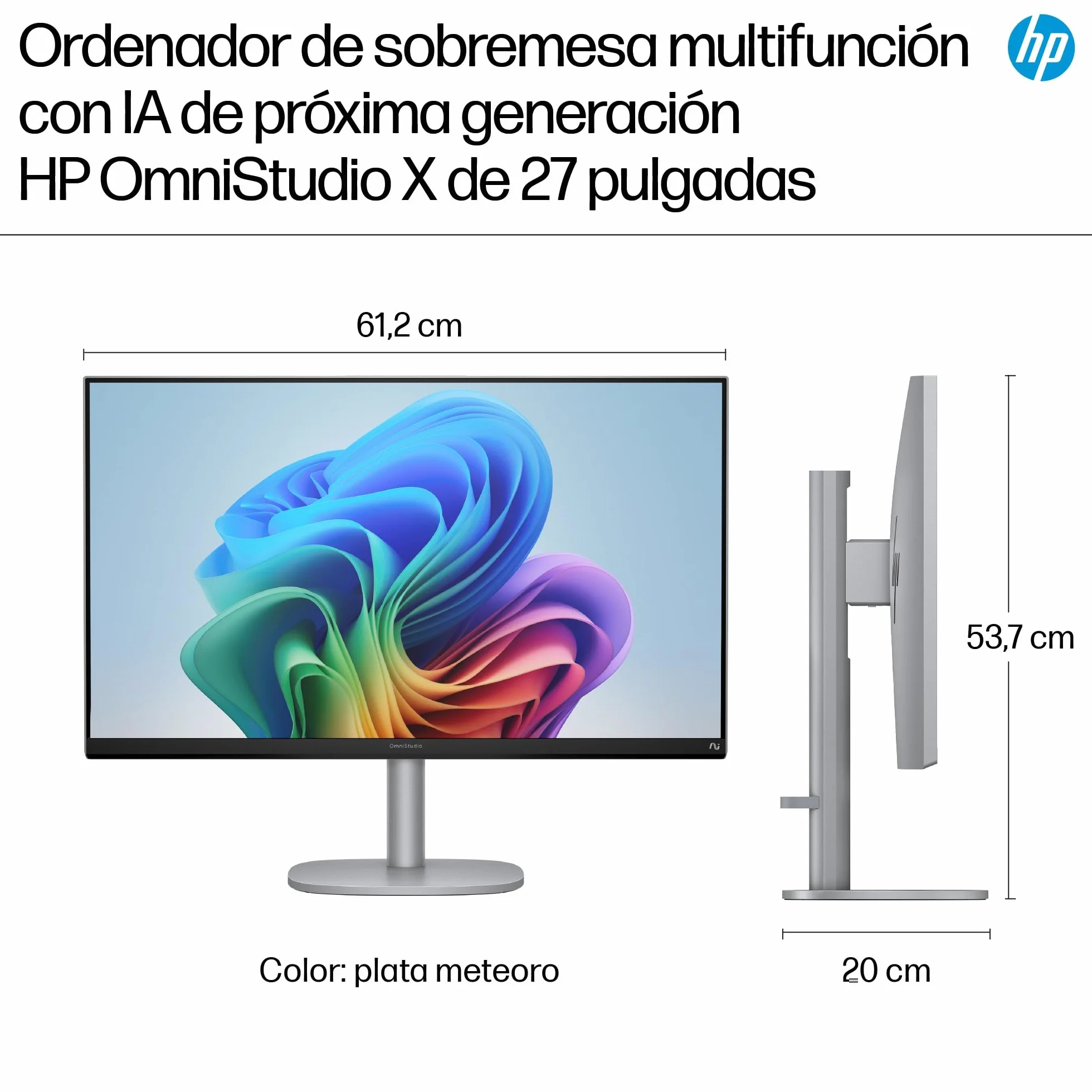 HP OmniStudio X All-in-One 27" 4K UHD (Procesador Intel Core Ultra 7 258V con IA, 32GB RAM, 1TB SSD, Gráficos Intel ARC, Windows 11 Home) Teclado QWERTY Español - Silver