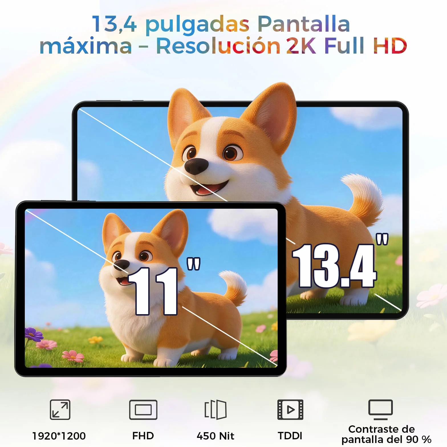 Android 16 Tableta,13.4 Pulgadas Tableta Grande Tablet con Octa-Core Processor, 32GB RAM + 256GB ROM, 10000mAh Batería,1920x1200 IPS, 2.4/5Ghz Dual WiFi/5+8MP/GPS/Gemini AI/Widevine L1