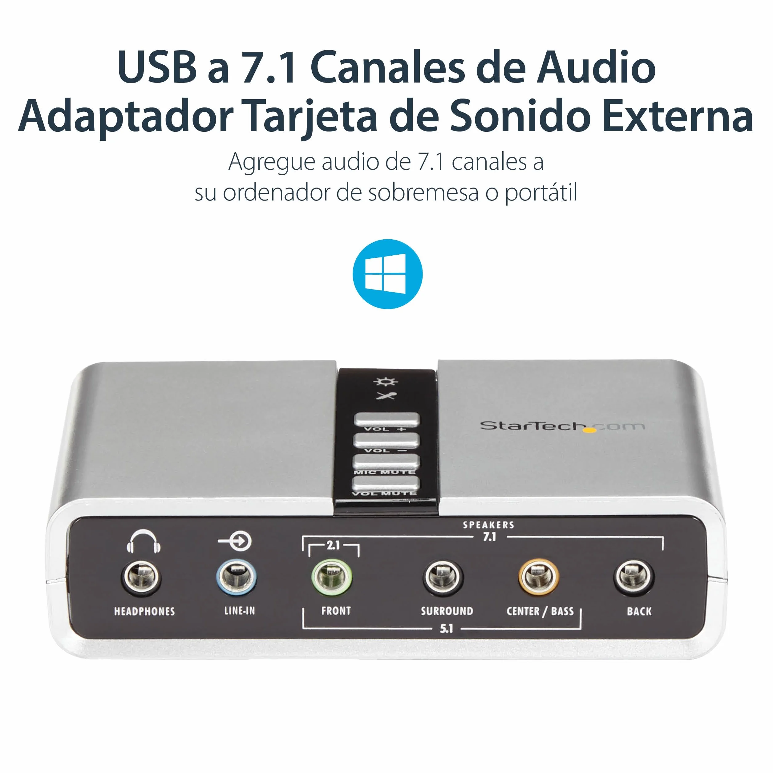 StarTech.com Tarjeta de Sonido 7.1 USB Externa Adaptador Conversor puerto SPDIF Audio Digital Óptico Toslink® - USB B - Mini-Jack