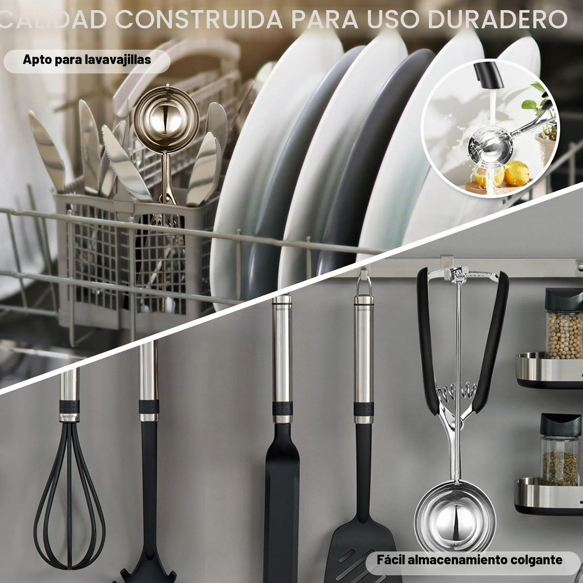 TJ POP Cuchara de Helado Grande 6cm Acero Inoxidable Gatillo Mango Cómodo