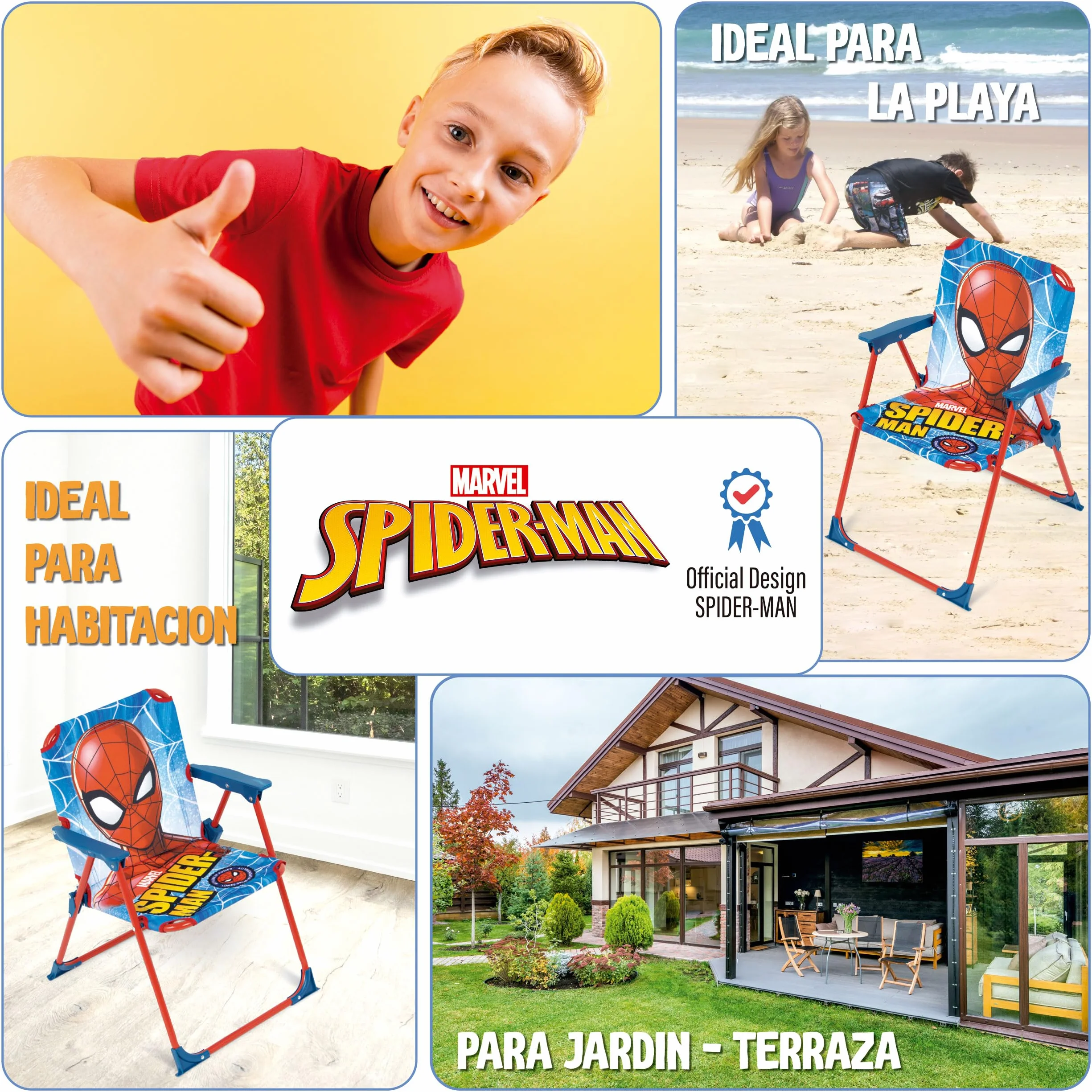 Silla Plegable Infantil Spiderman ARDITEX 38x32x53 cm Azul Roja Exterior Playa Jardín