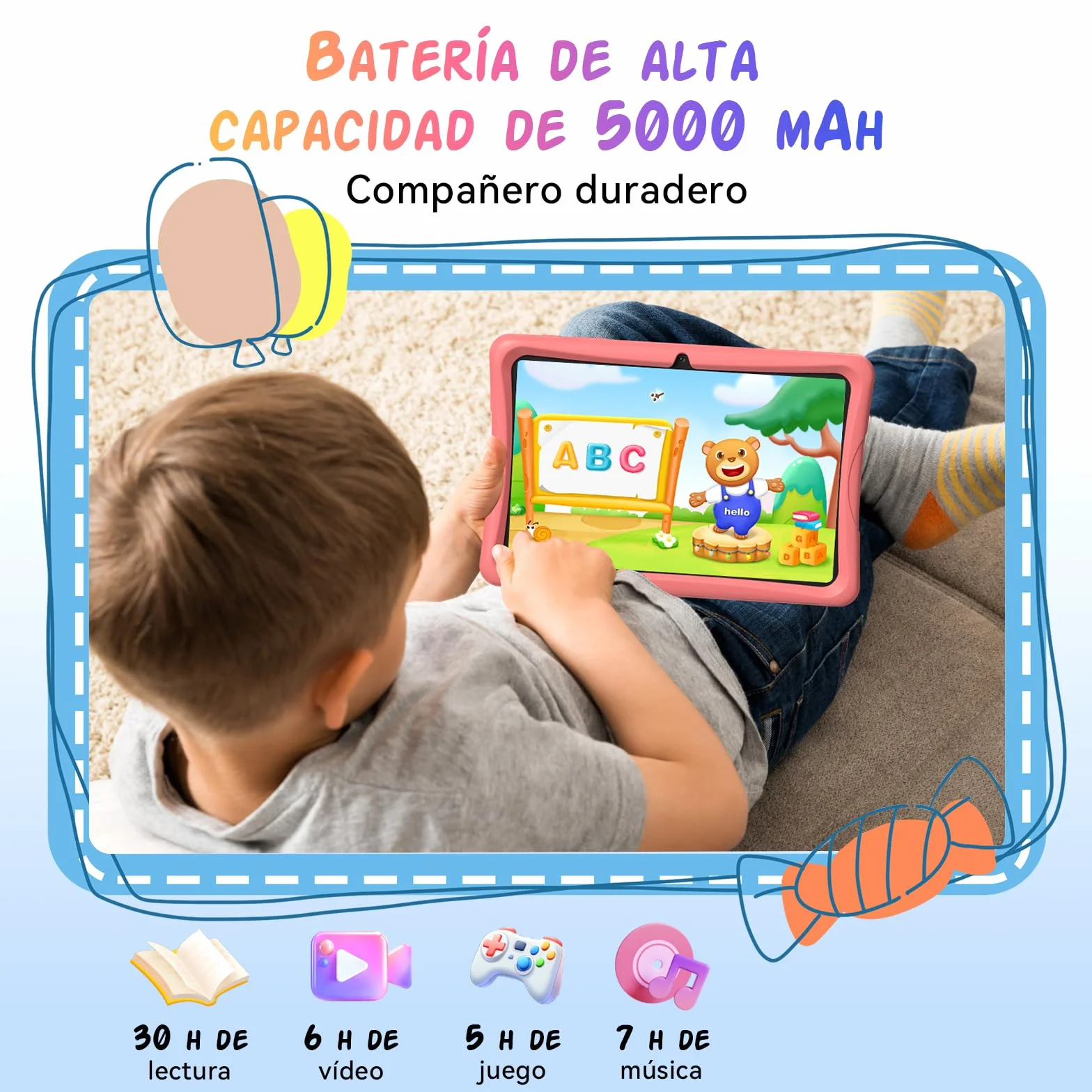 Tablet para Niños 10 Pulgadas, Android 16 Tablet para Niños de 3 a 12 Años, 16GB RAM 64GB ROM/2TB TF, Controles Parentales, GMS, WiFi6, Tablet Infantil con Funda Anticaídas y Lápiz, Garantía de 4 años