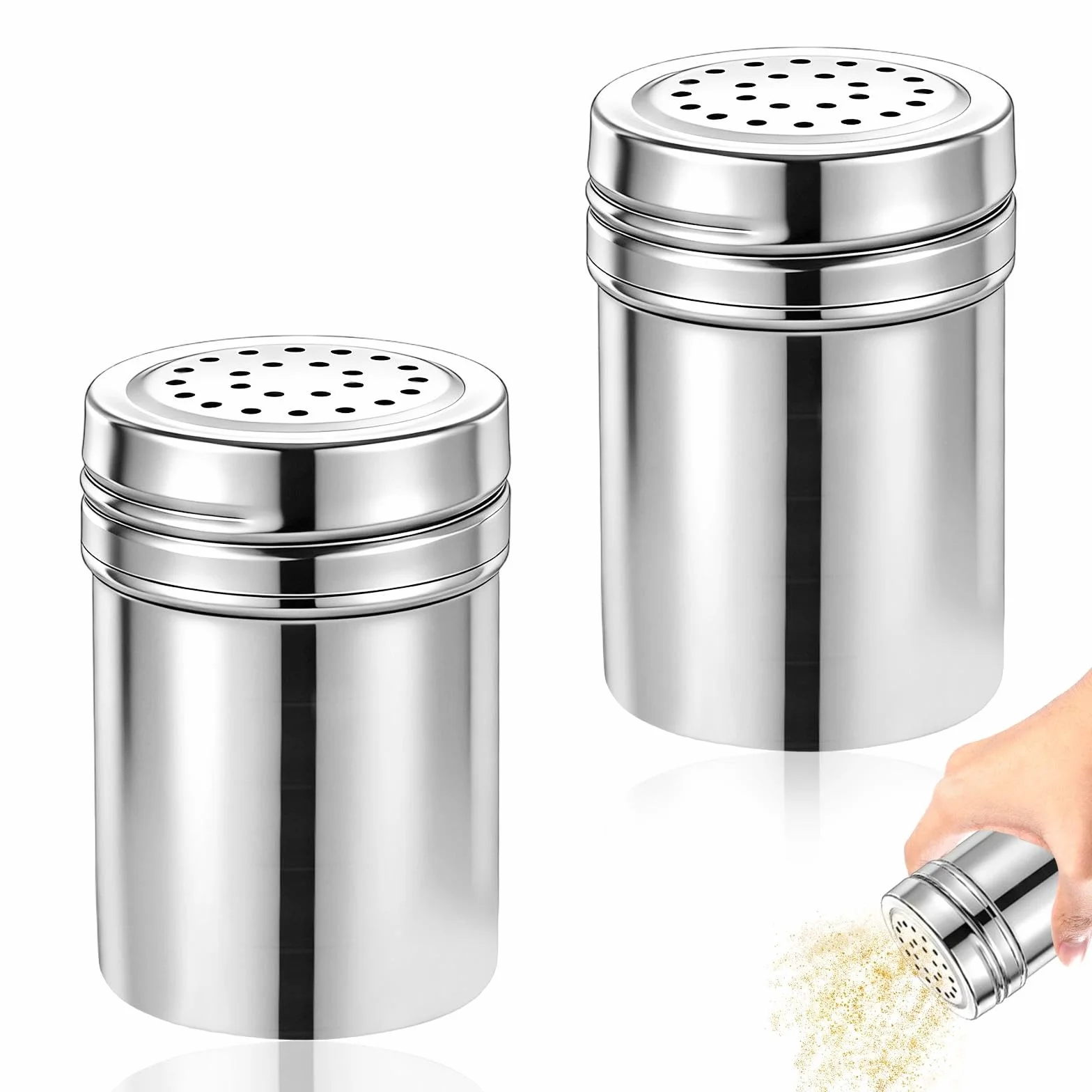2 Piezas Tanque de Almacenamiento Metal Pimentero, Agitador de Especias Pequeñas, Dispensador de Condimentos Acero Inoxidable Plateadas, para Sal, Canela, Pimentón