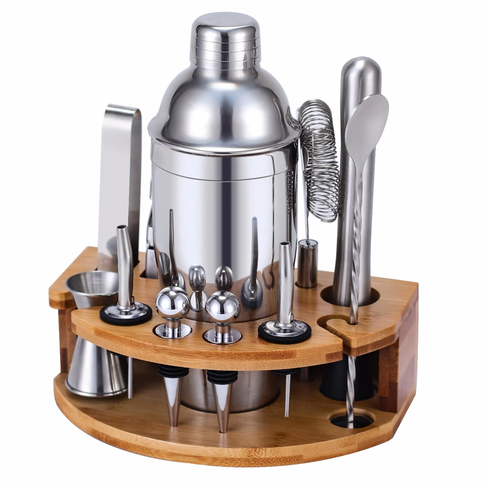 Coctelera Kit de Acero Inoxidable 12 Piezas con Shaker 750 ml, Soporte Incluido