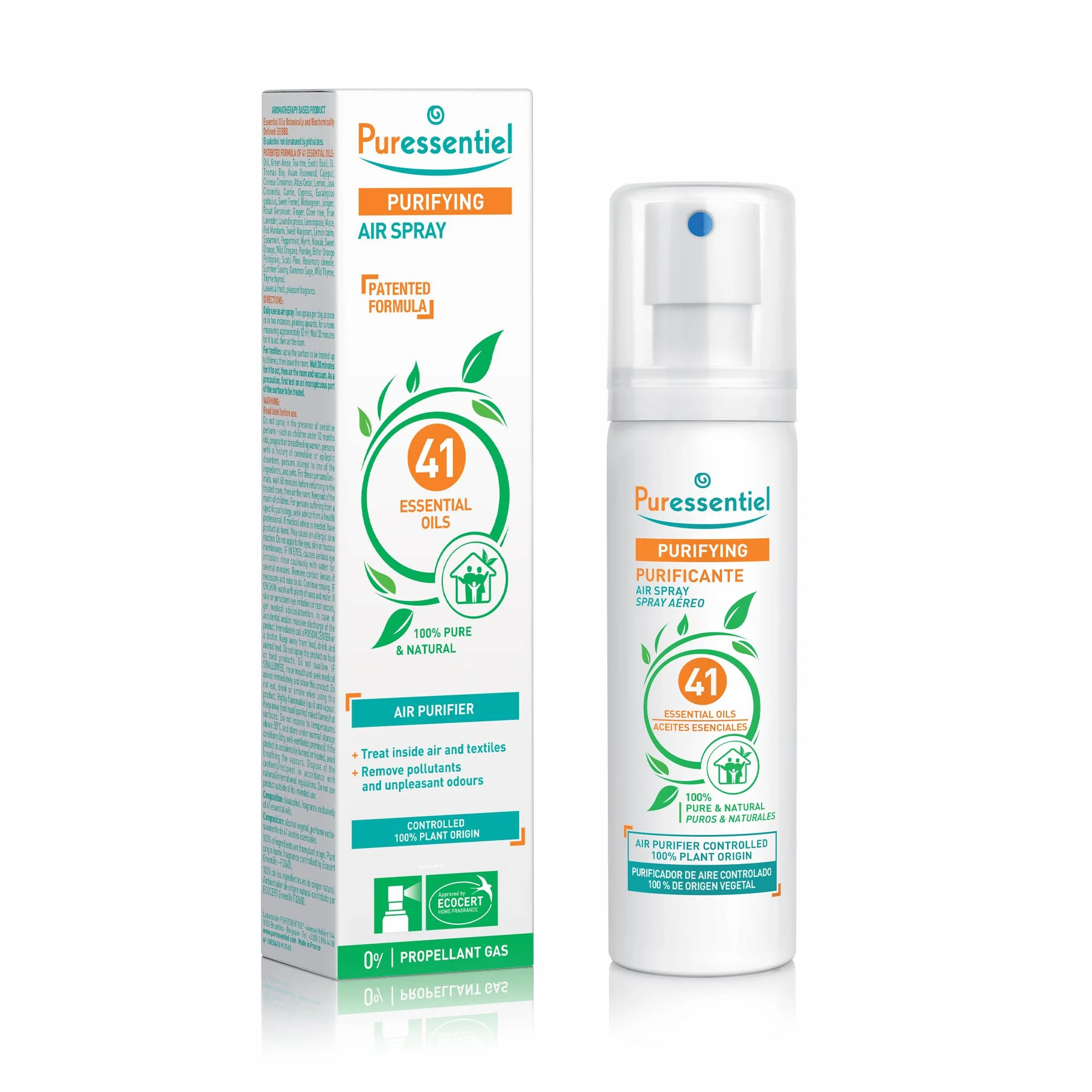 Puressentiel - Purificante - Spray Aereo Purificante con 41 Aceites Esenciales - 100% puros y naturales - Respire un aire purificado - Elimina contaminantes y malos olores - 75 ml