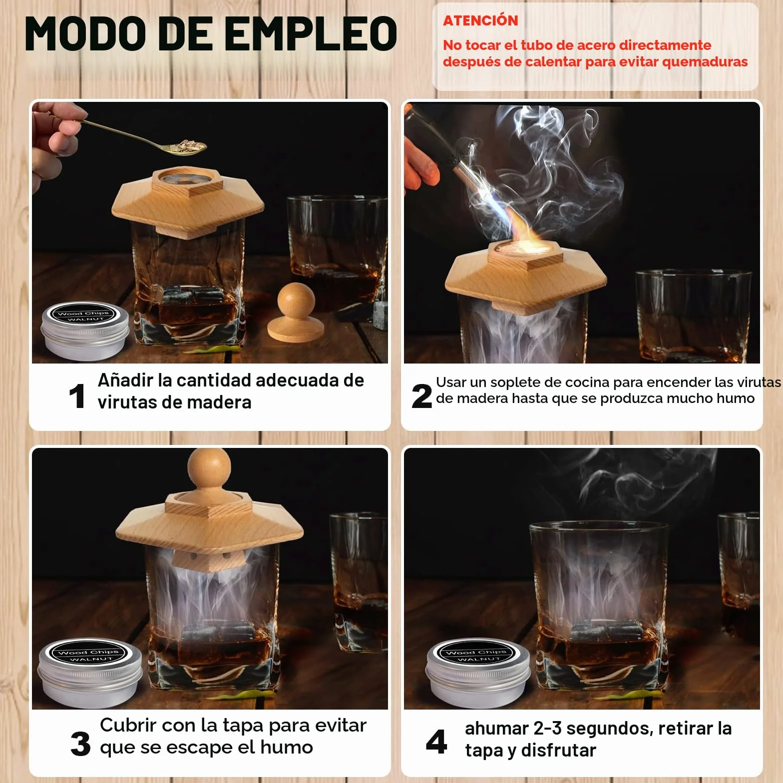 Ahumador de Cócteles con Soplete, Kit de Ahumador de Bebidas con 6 Sabores de Astillas de Madera y 4 Piedras para Whisky