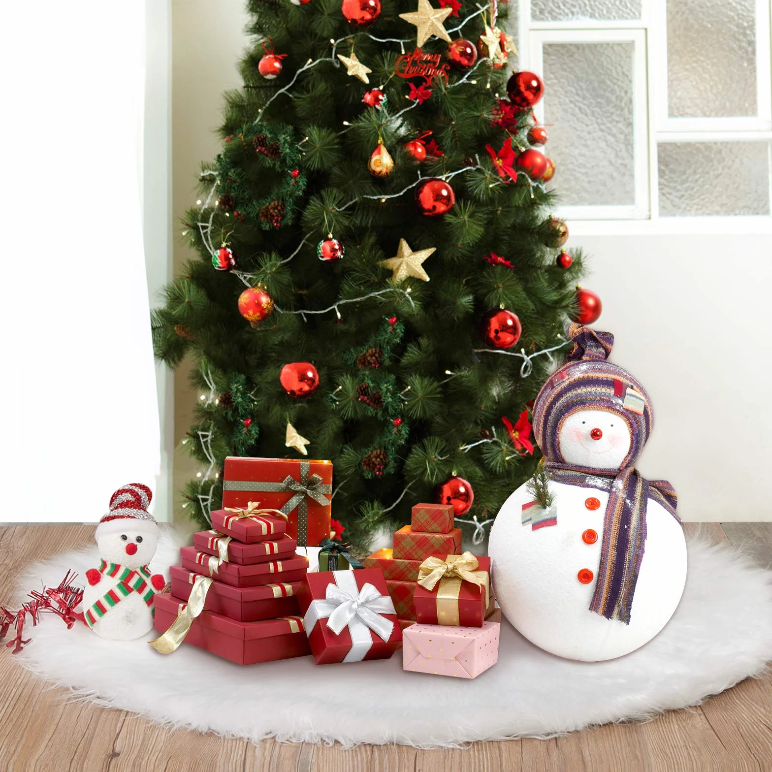 Falda Árbol Navidad 120 cm Blanco Felpa Decoración Navidad Tree Skirt