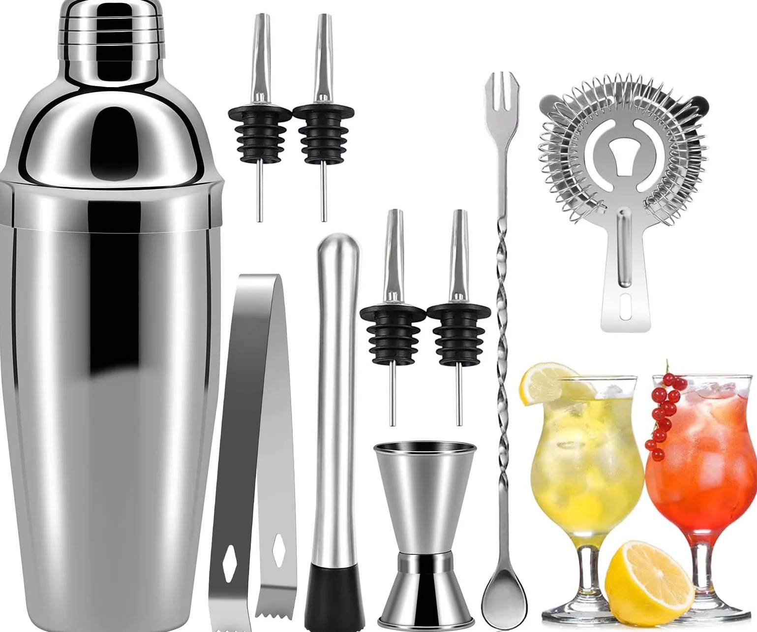 10 Piezas Coctelera Coctéles Juego, Juego de Coctelera Profesional Premium con Accesorios INOX Kit Profesional para Barman, Kit Premium de Barman para Hogar, Bares, Viajes