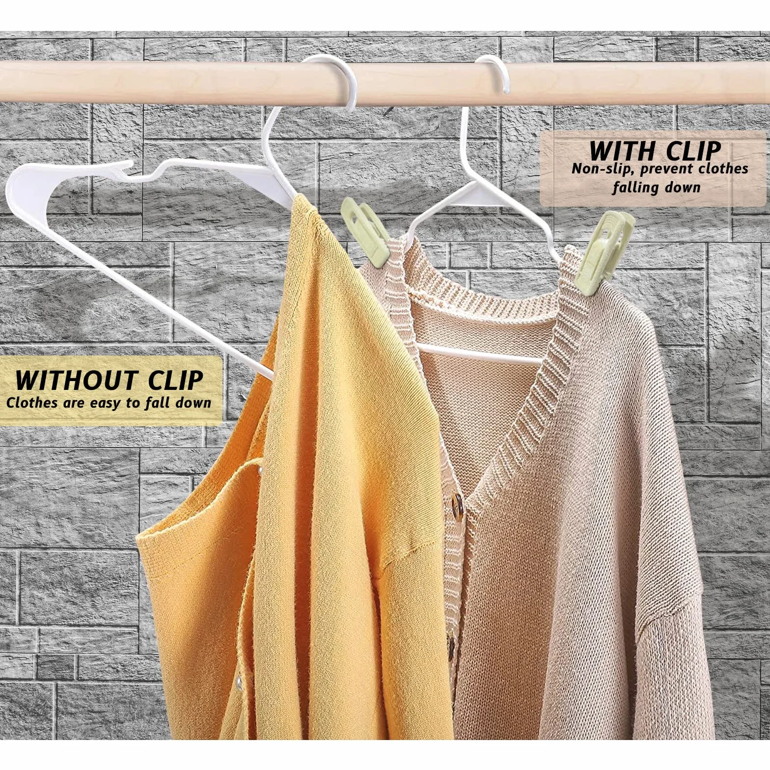 Pinzas de Terciopelo para Ropa, Antideslizantes, Fuertes, Flocados con Dedos, Beige