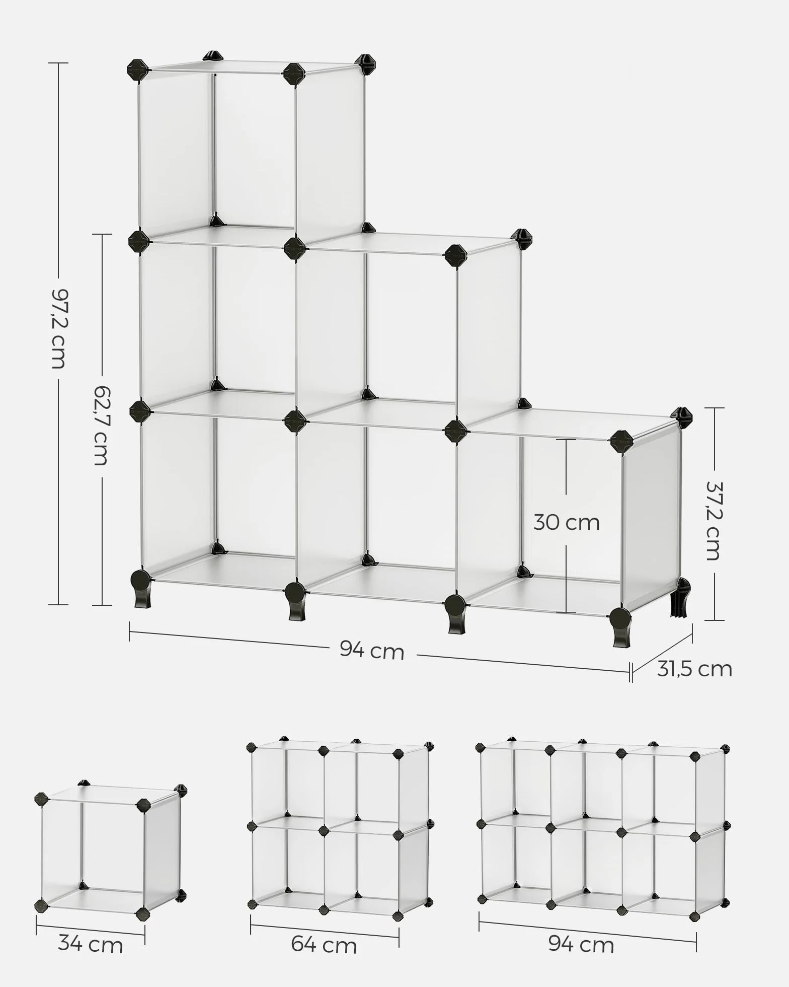 SONGMICS Estantería Modular 6 Compartimentos 30x30x30 cm Blanco LPC111S