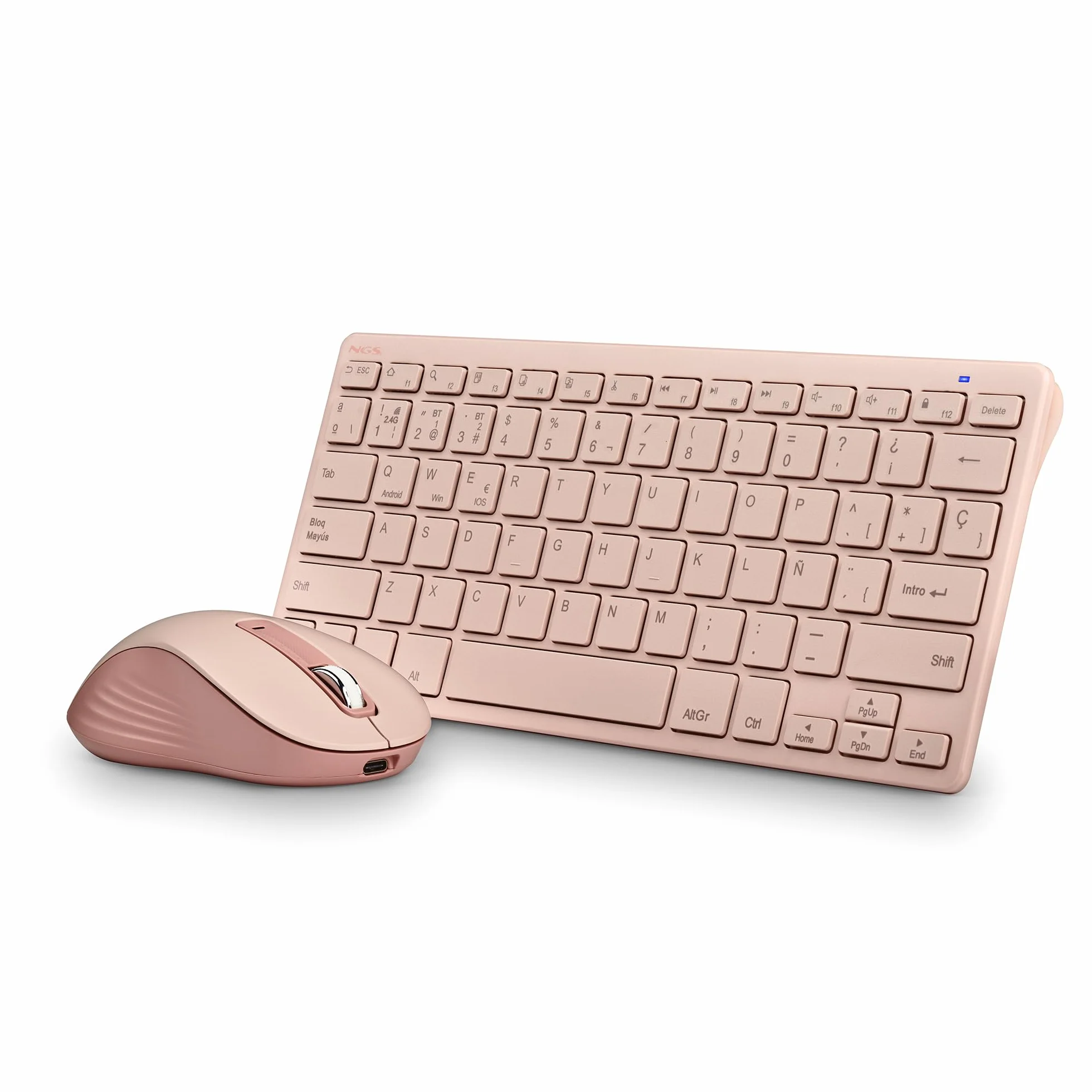 NGS Fantasy Kit Pink – Teclado y Raton Inalambrico QWERTY Espanol, Recargable Silencioso, Multimodo 2,4 GHz y Bluetooth, 12 Teclas Multimedia, dpi Ajustable, Color Rosa