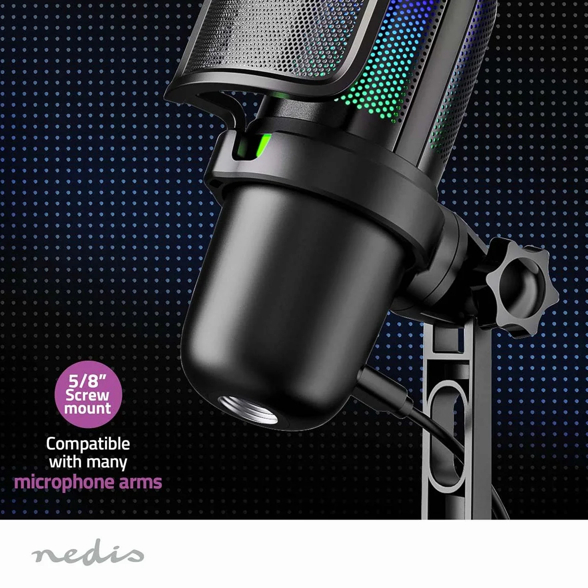 NEDIS Micrófono para Streaming y Gaming - Utilizado para: sobremesa/portátil - USB Type-A - Interruptor de Encendido/Apagado - Filtro Pop