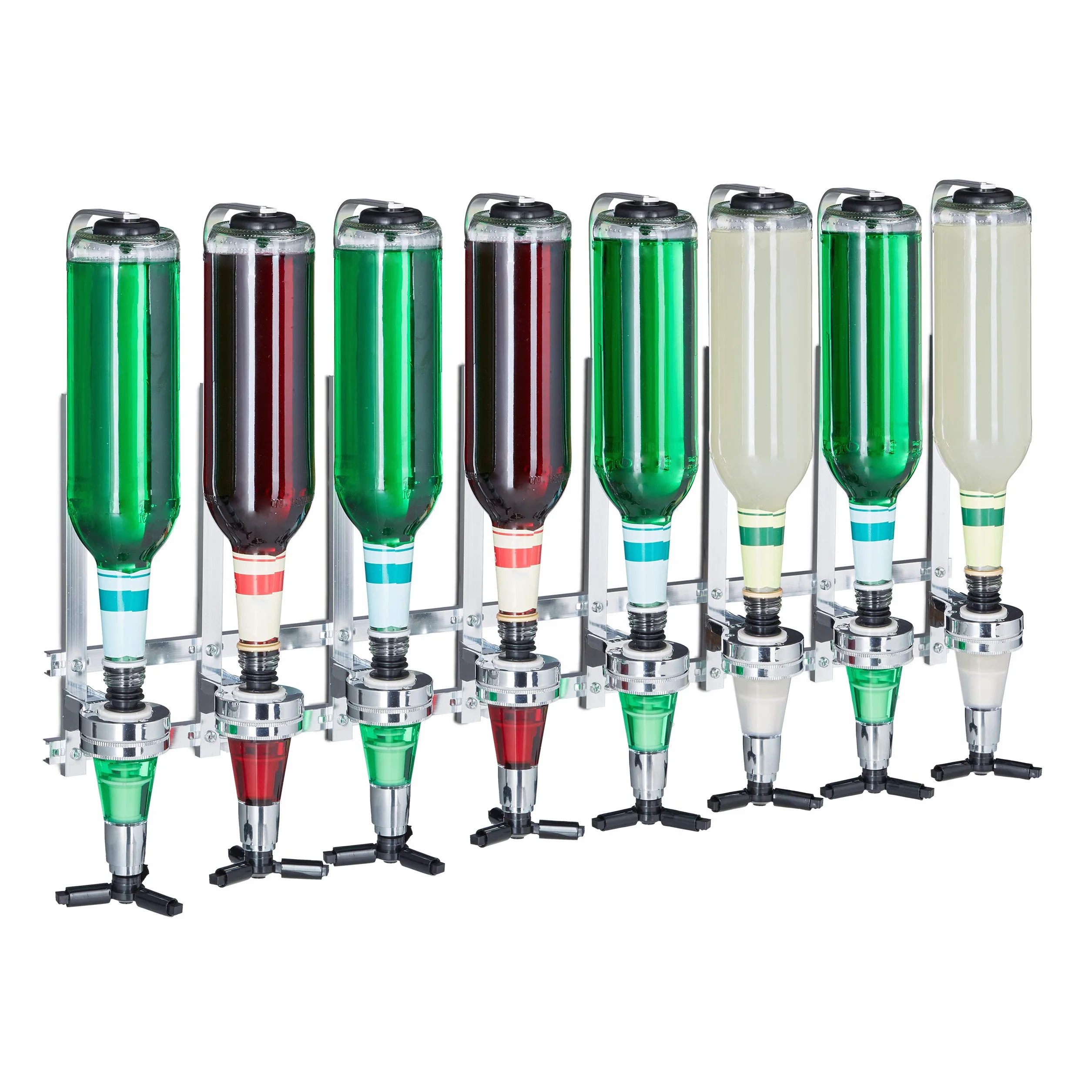 relaxdays Botellero de Pared, Soporte para Seis Botellas, Dosificador de 3 cl, Coctelería, 73x36x11 cm, Plateado